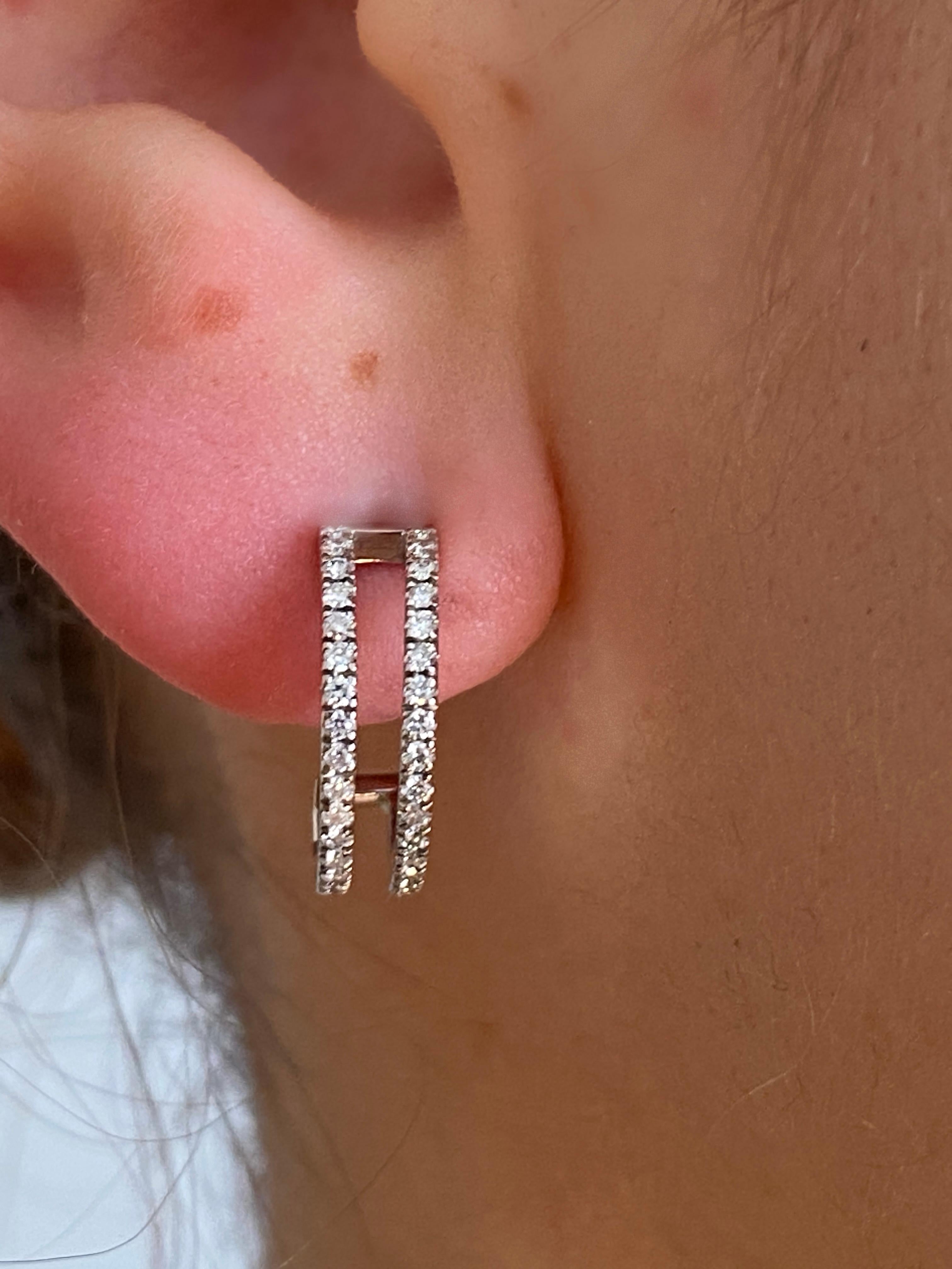 Modern Rossella Ugolini Platinum White Diamonds Hoops Stud Handcrafted Italian Earrings For Sale