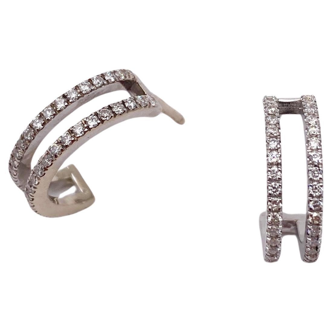 Rossella Ugolini Platinum White Diamonds Hoops Stud Handcrafted Italian Earrings For Sale