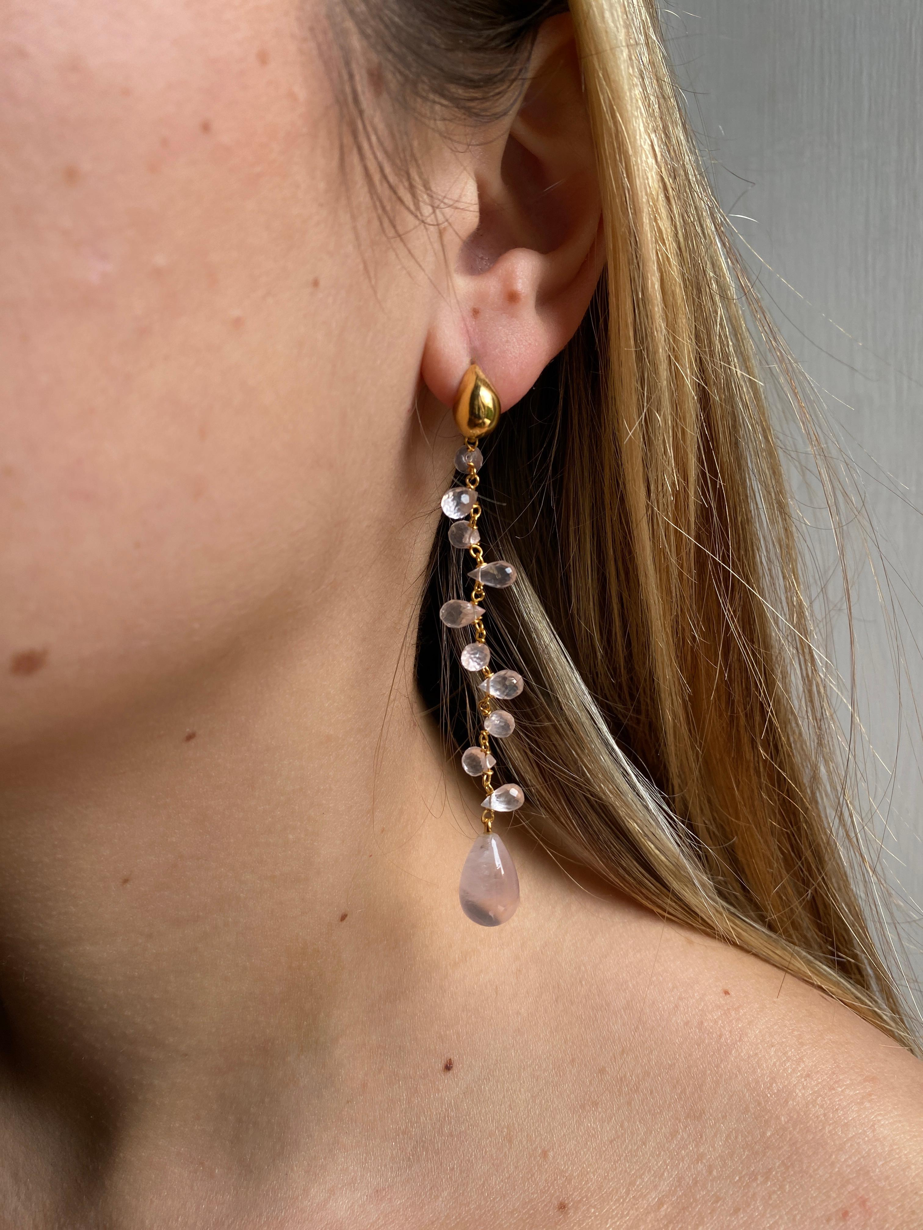 Introducing Rossella Ugolini's Delicate Unique Jointed Earrings in 18k Gold and Rose Quartz, an exquisite blend of craftsmanship and elegance that transcends conventional jewelry design.

At the heart of these earrings is an 18-karat Yellow Gold