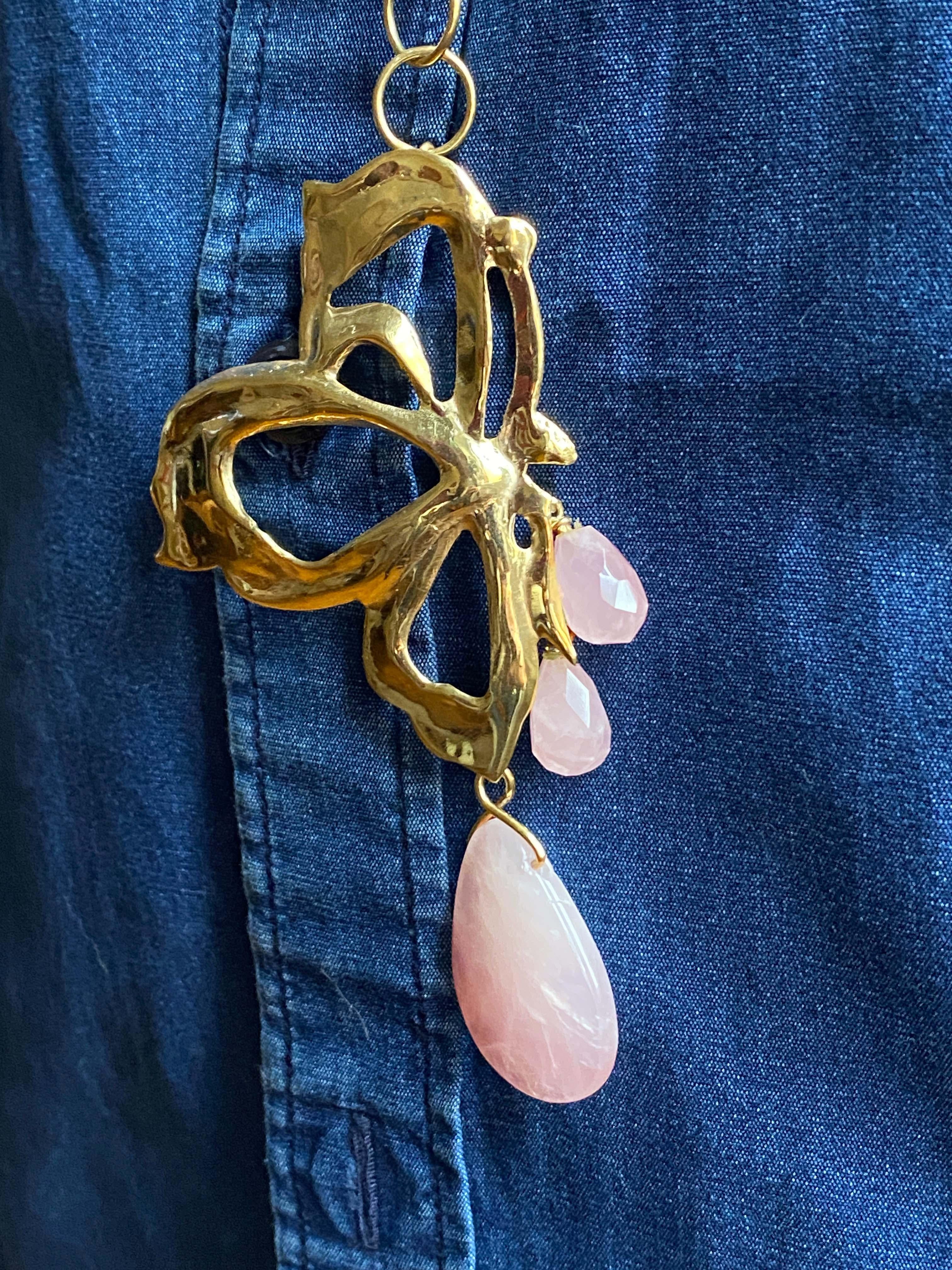 Rossella Ugolini, collier cravate unique papillon Texan Bolo en quartz rose en vente 4