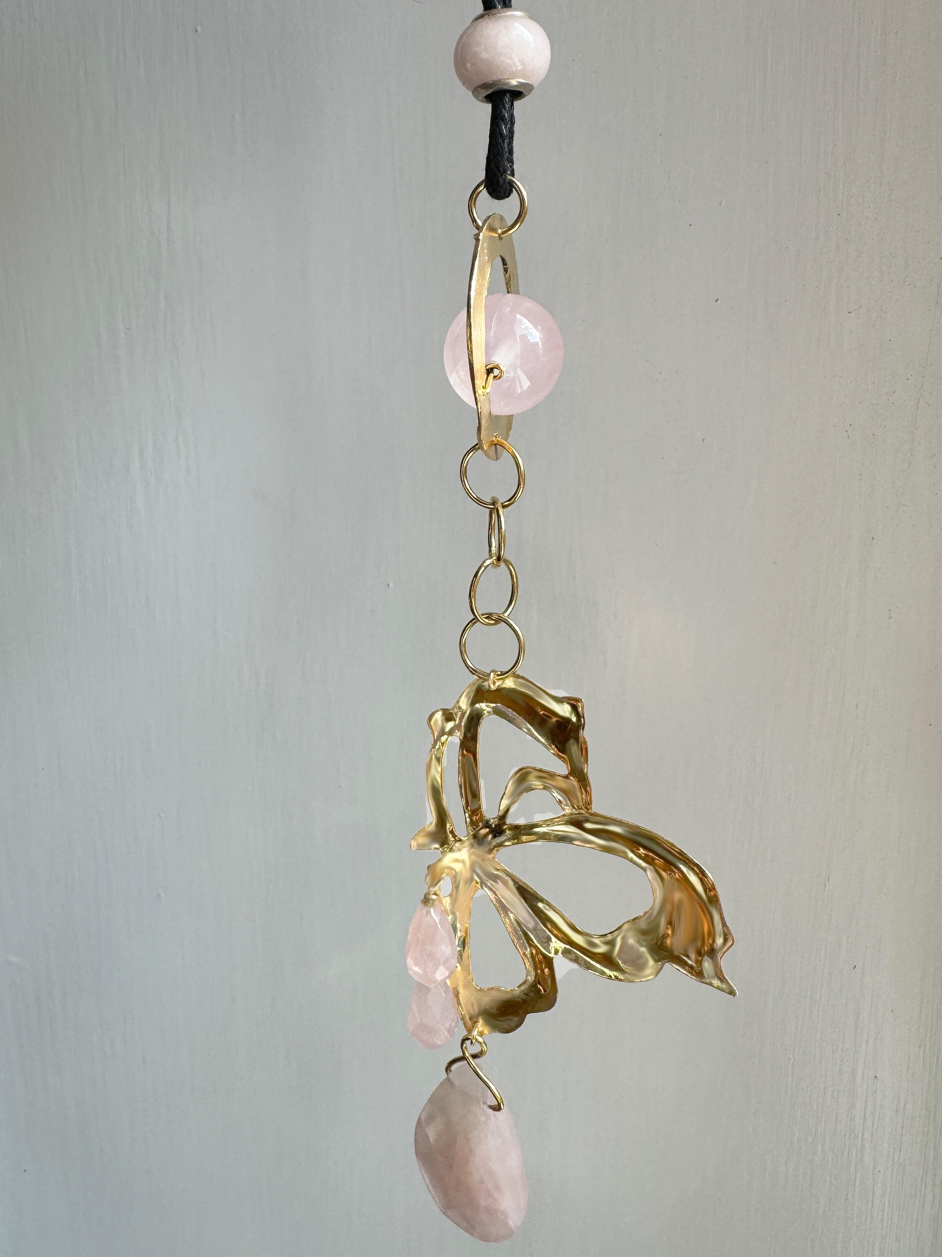 Rossella Ugolini, collier cravate unique papillon Texan Bolo en quartz rose en vente 8