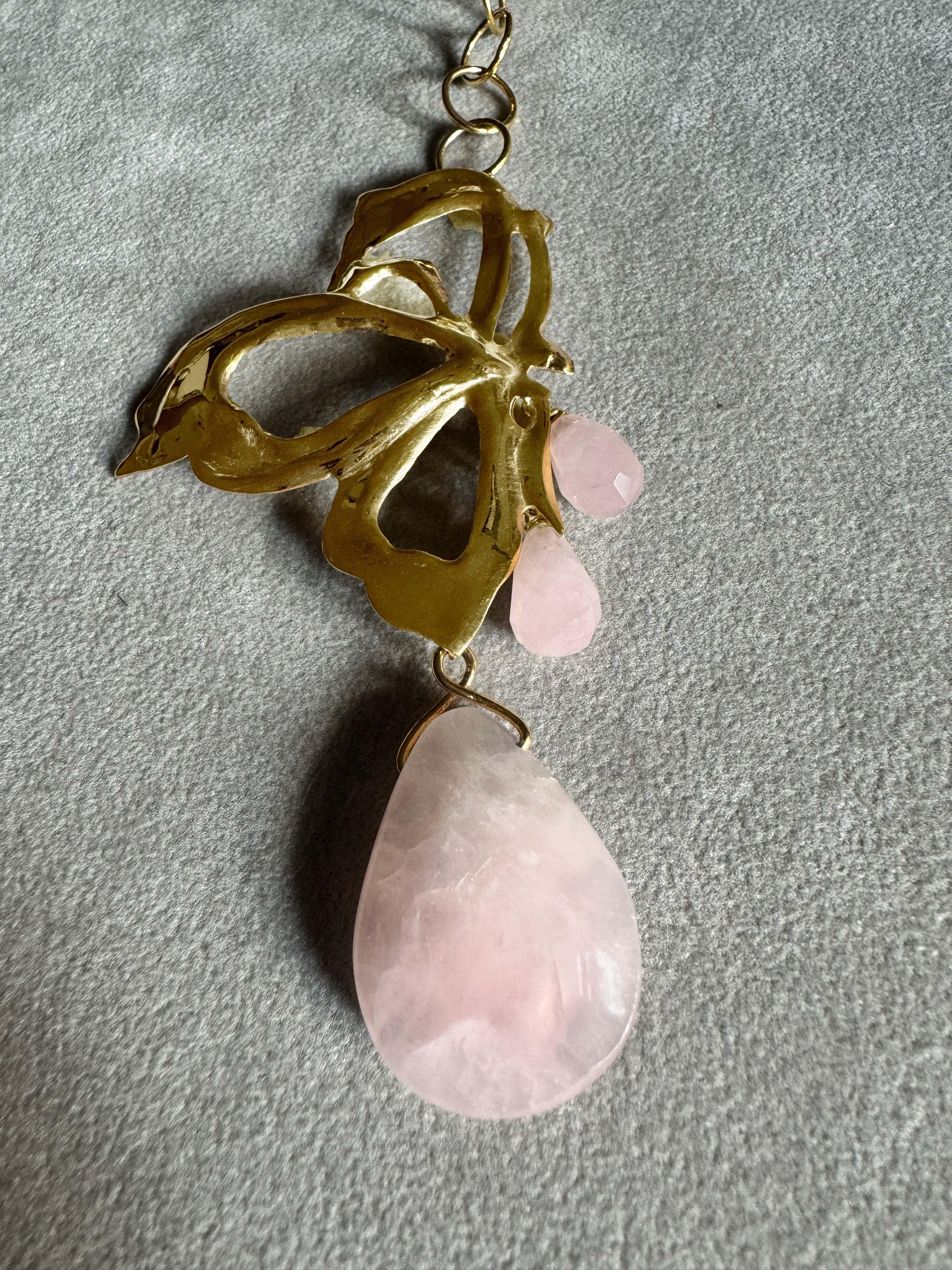 Rossella Ugolini, collier cravate unique papillon Texan Bolo en quartz rose en vente 3