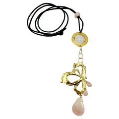 Rossella Ugolini Rose Quartz Butterfly Texan Bolo Tie Necklace Unique Piece