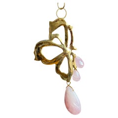 Rossella Ugolini Rose Quartz Butterfly Texan Bolo Tie Necklace Unique Piece