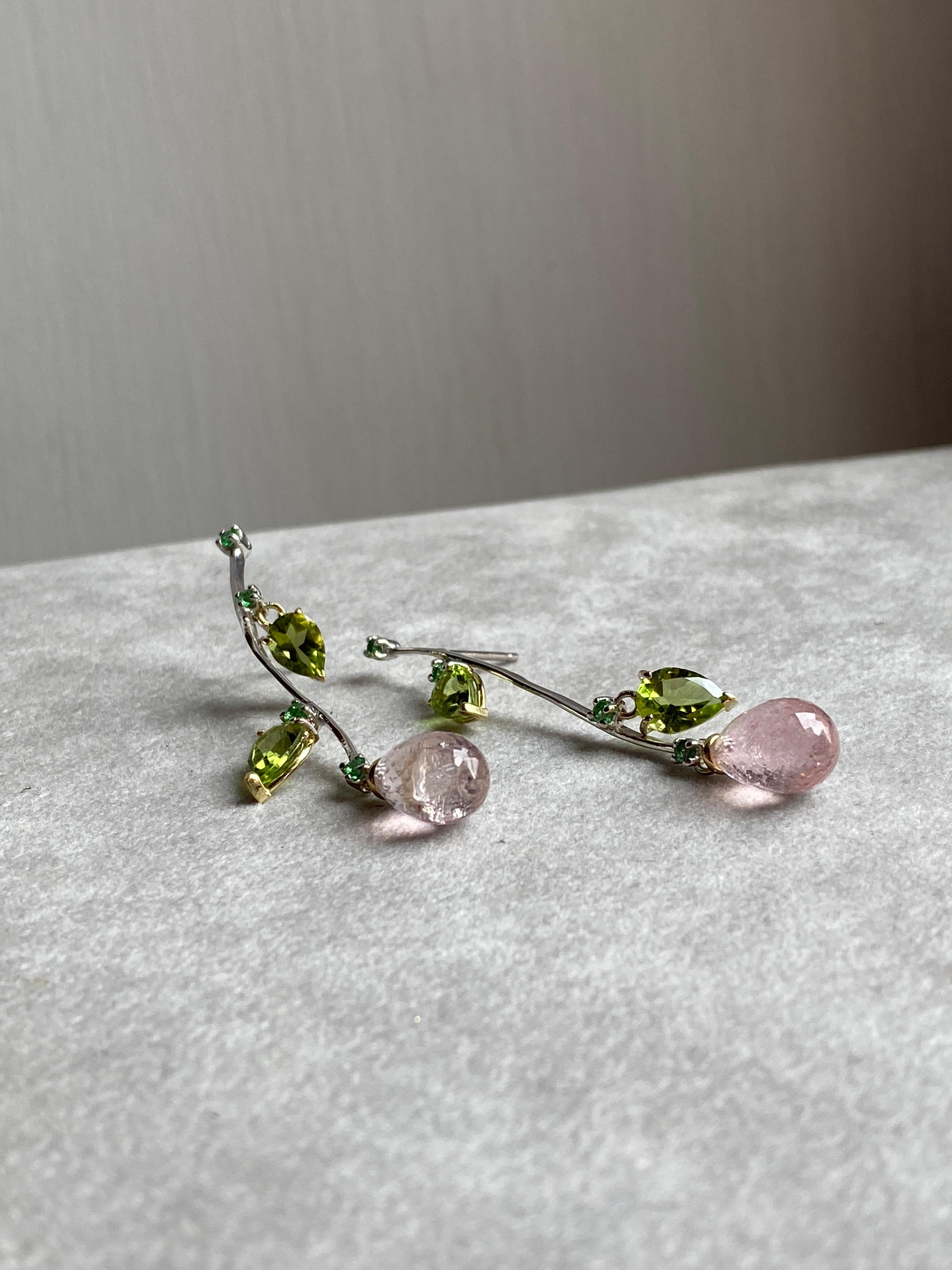 Rossella Ugolini Rose Tourmaline Peridot 18K Gold Dangle Earrings For Sale 6