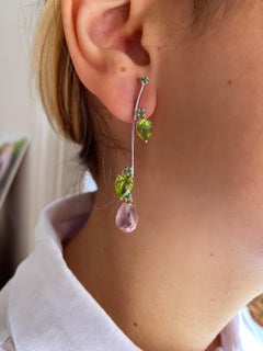 Rossella Ugolini Rose Tourmaline Peridot 18K Gold Dangle Earrings