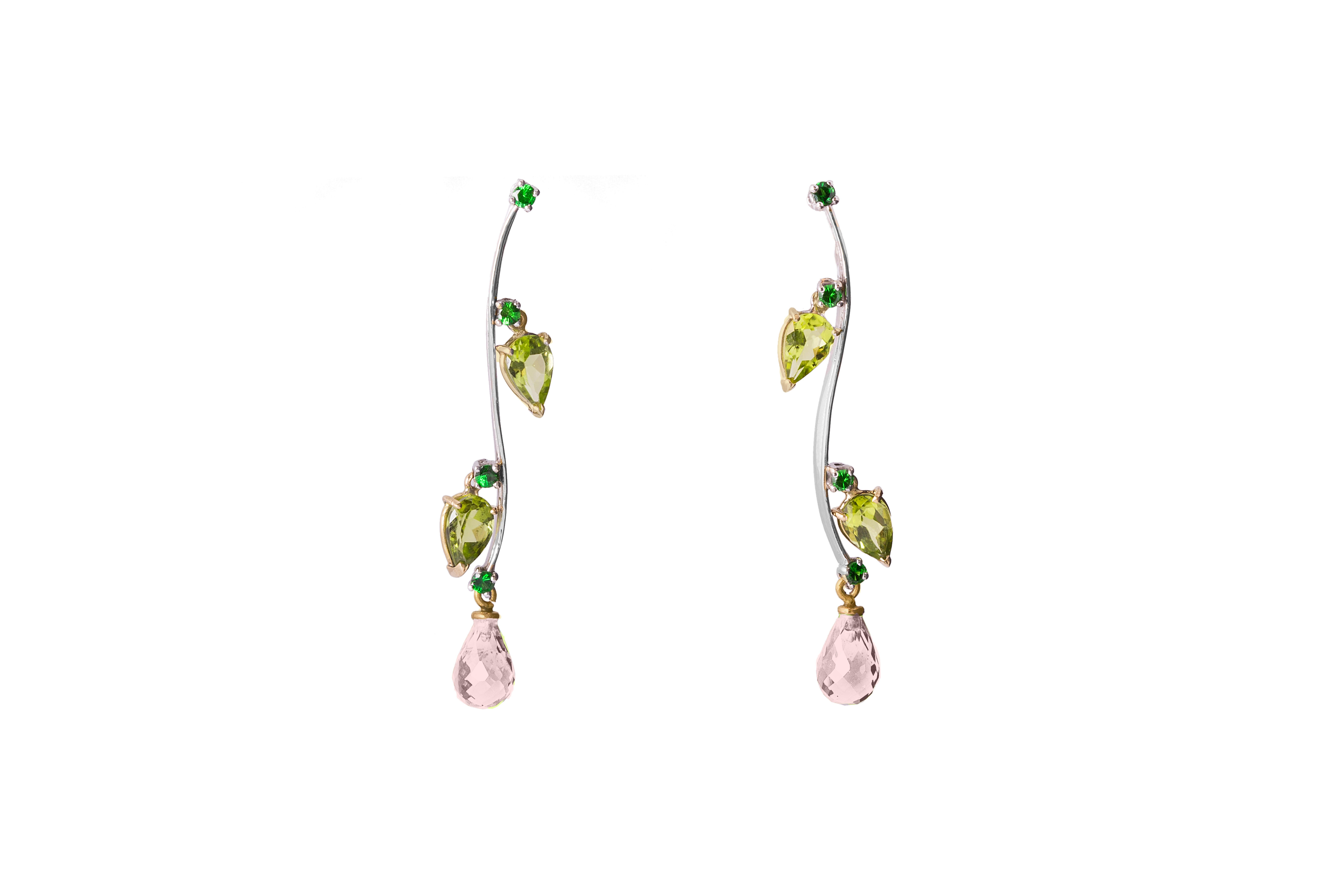 Rossella Ugolini Rose Tourmaline Peridot 18K Gold Dangle Earrings For Sale 3
