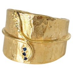 Rossella Ugolini Sapphires White Diamonds Gold Snake Hammered Band Ring