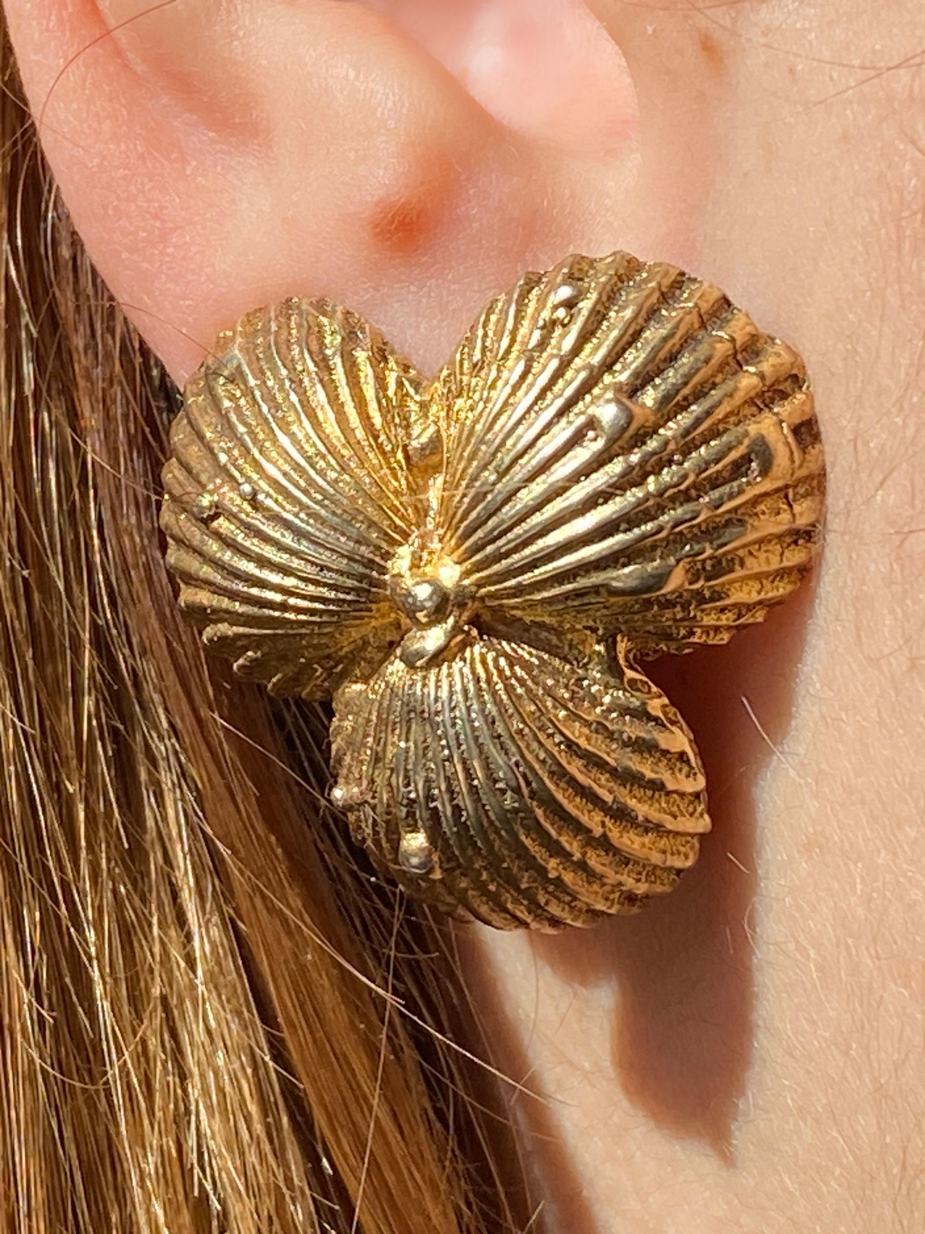 Artisan Rossella Ugolini Shell Stud Earrings 14k Yellow Gold  For Sale