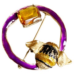 Rossella Ugolini Silver &Bronze 24k Gold-plated Citrine Bumblebee enamel Brooch