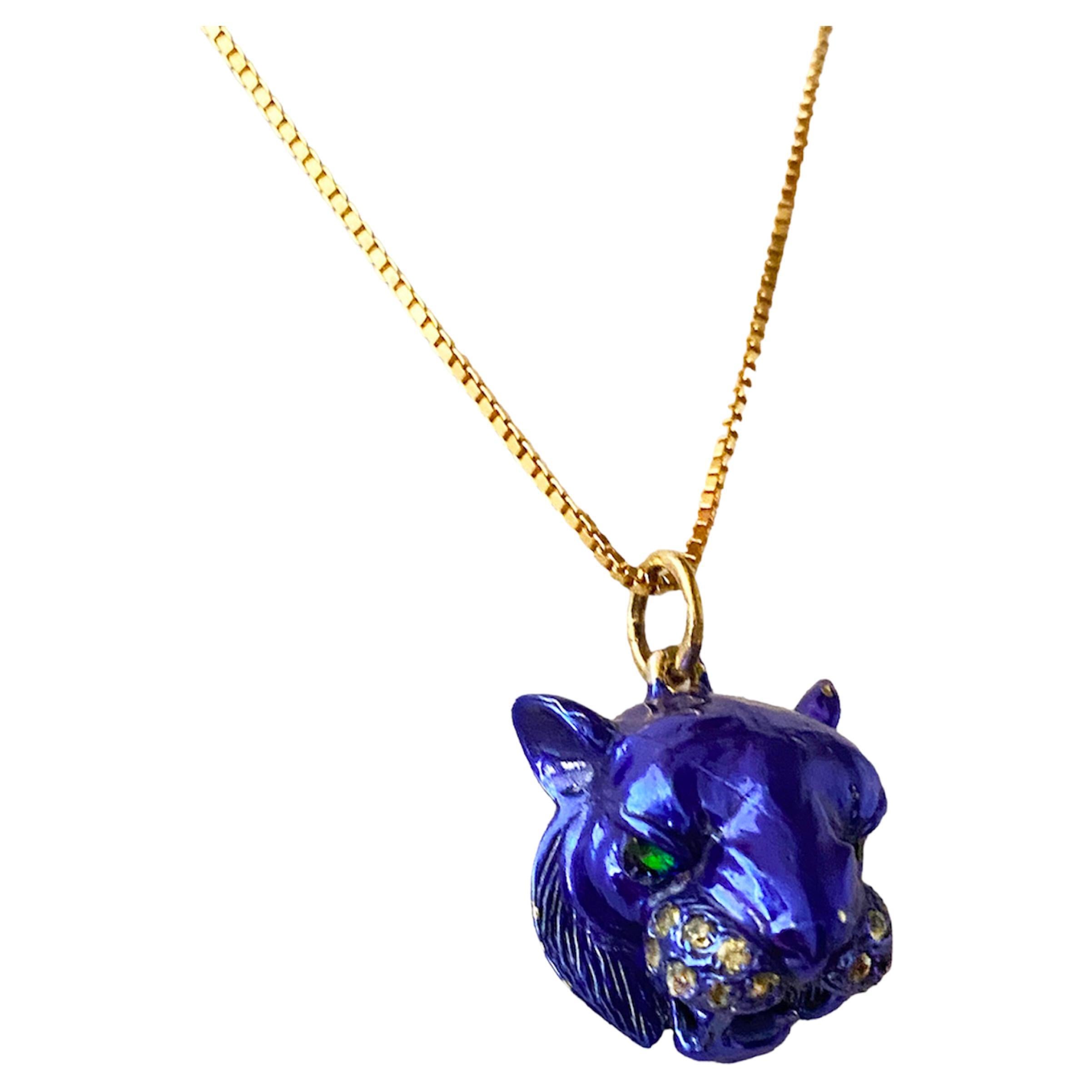 Rossella Ugolini Silver&Gold Blue Ceramic Tiger Pendant Unisex Spiritual Symbol 
