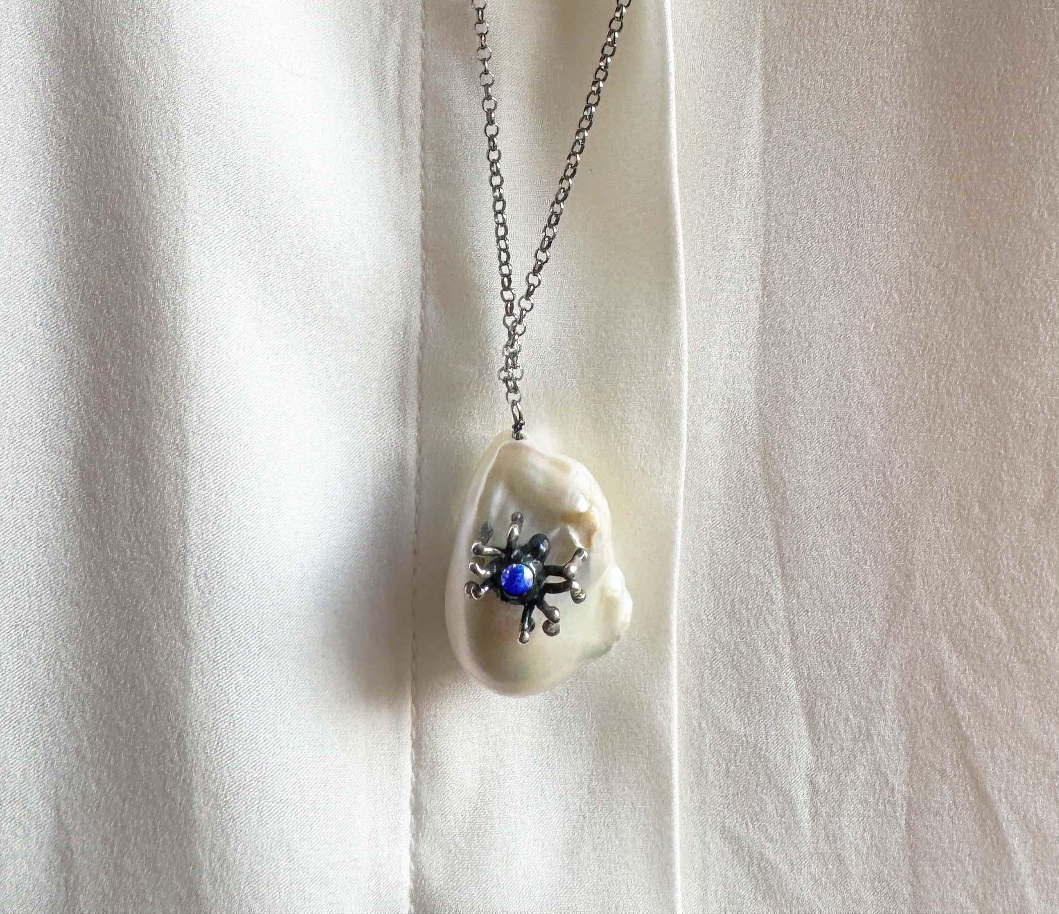 Rossella Ugolini Spider Blue Enamel Sterling Silver Unique Pendant Necklaces For Sale 6