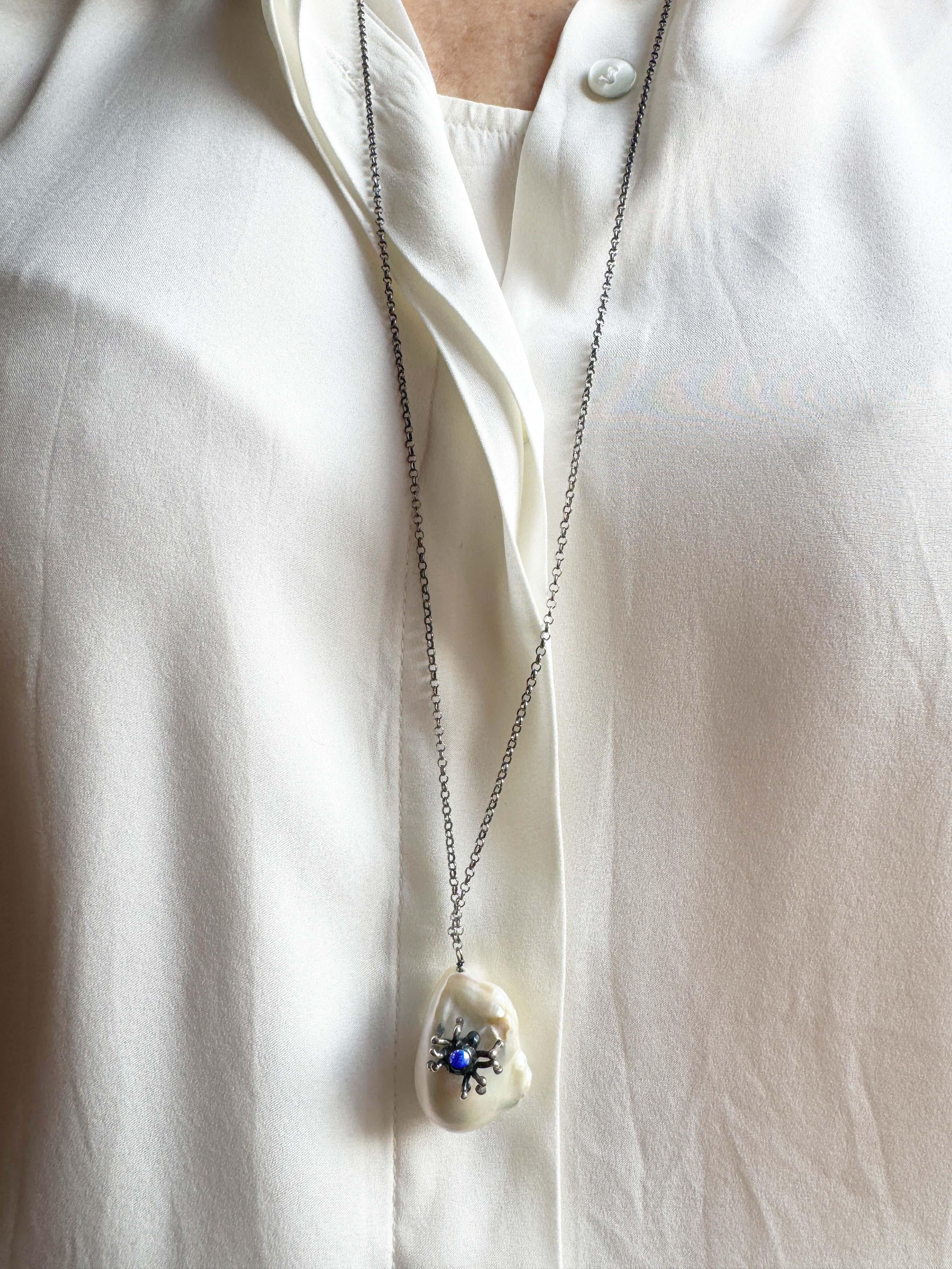 Rossella Ugolini Spider Blue Enamel Sterling Silver Unique Pendant Necklaces In New Condition For Sale In Rome, IT