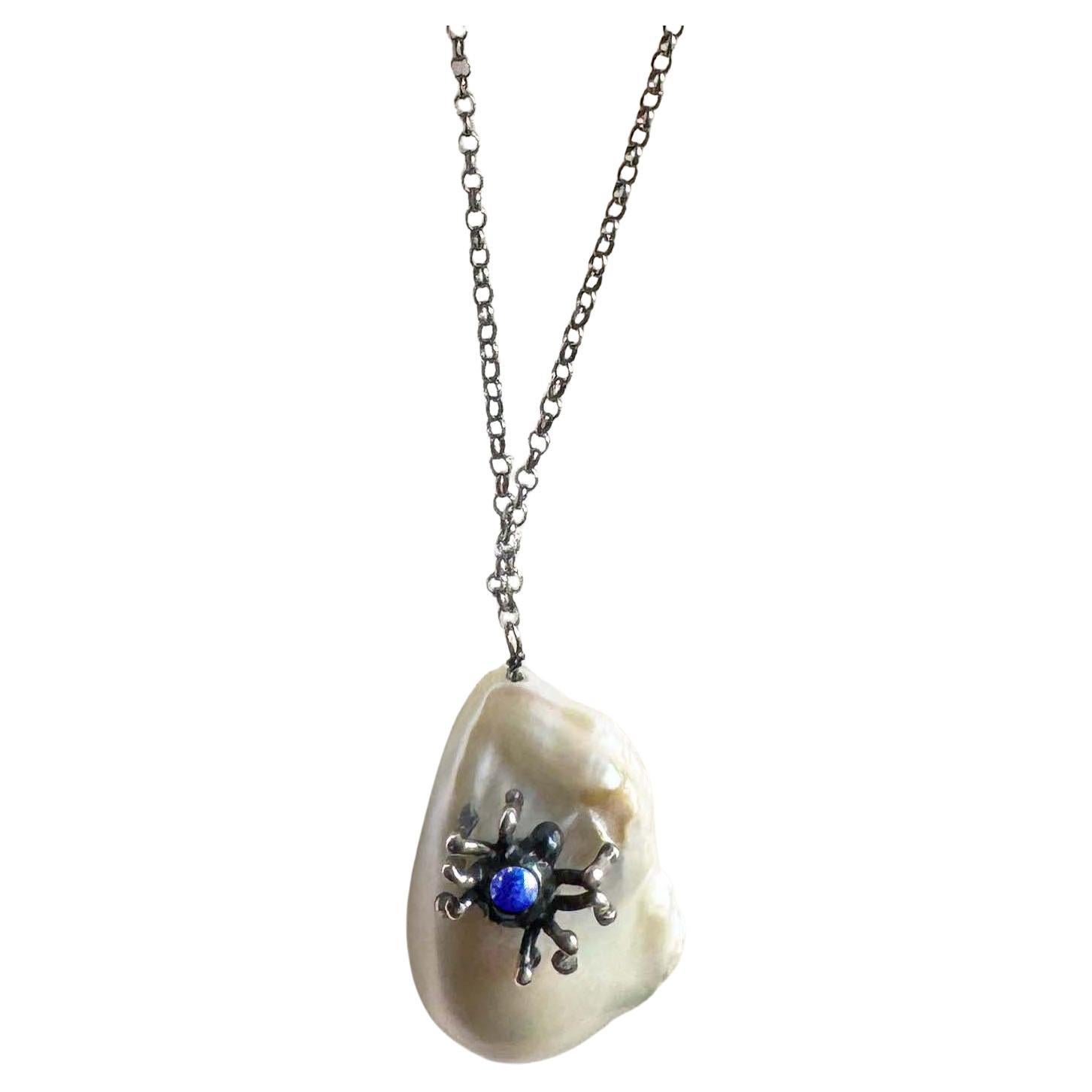 Rossella Ugolini Spider Blue Enamel Sterling Silver Unique Pendant Necklaces For Sale 2