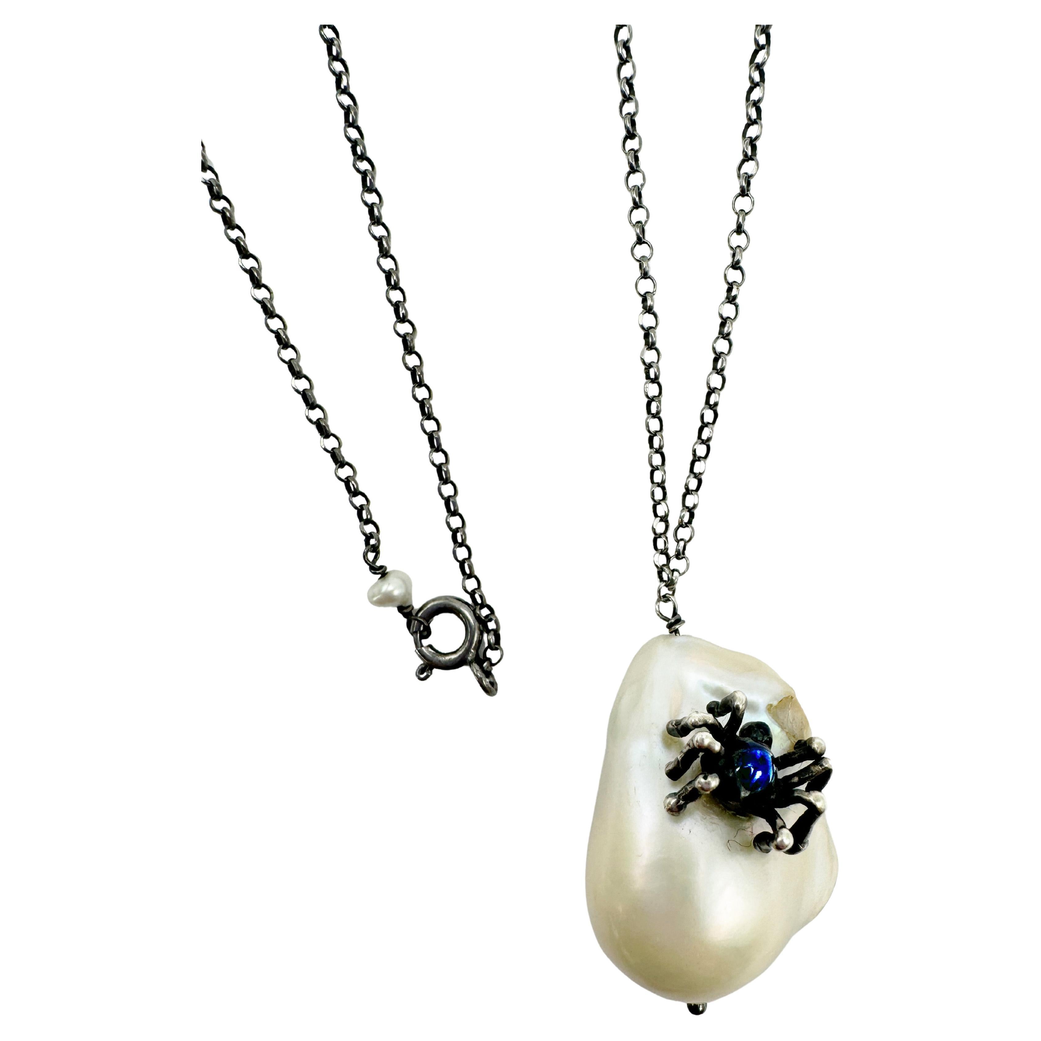 Rossella Ugolini Spider Blue Enamel Sterling Silver Unique Pendant Necklaces For Sale 3