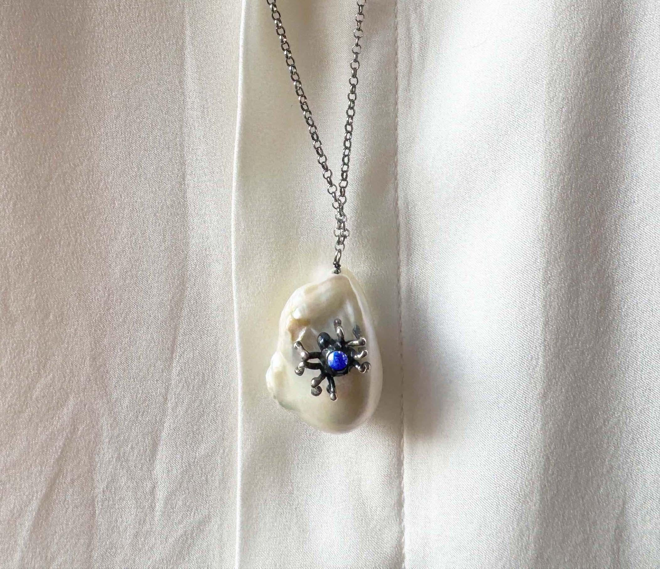 Rossella Ugolini Spider Blue Enamel Sterling Silver Unique Pendant Necklaces For Sale 4