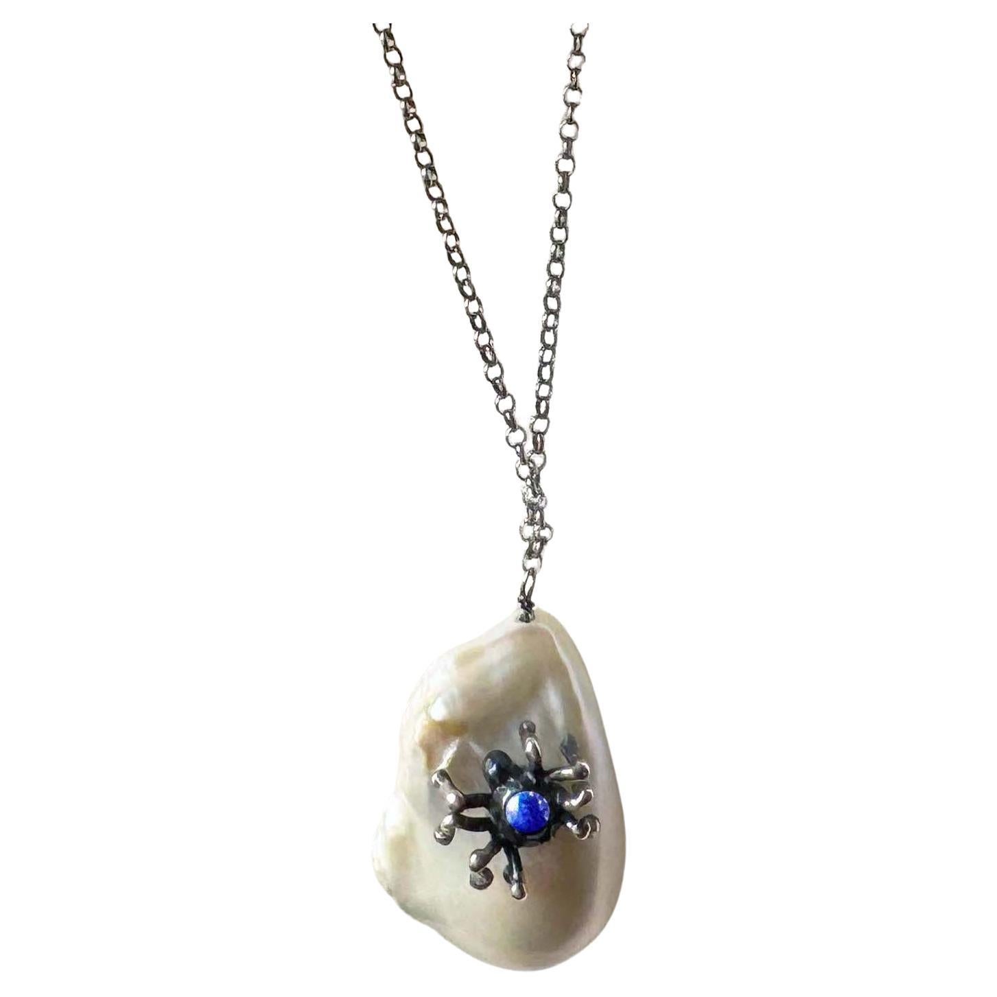 Rossella Ugolini Spider Blue Enamel Sterling Silver Unique Pendant Necklaces For Sale