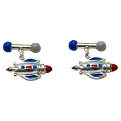 Rossella Ugolini Sterling Silver Gold Plated Enamel Handcrafted Rocket Cufflinks