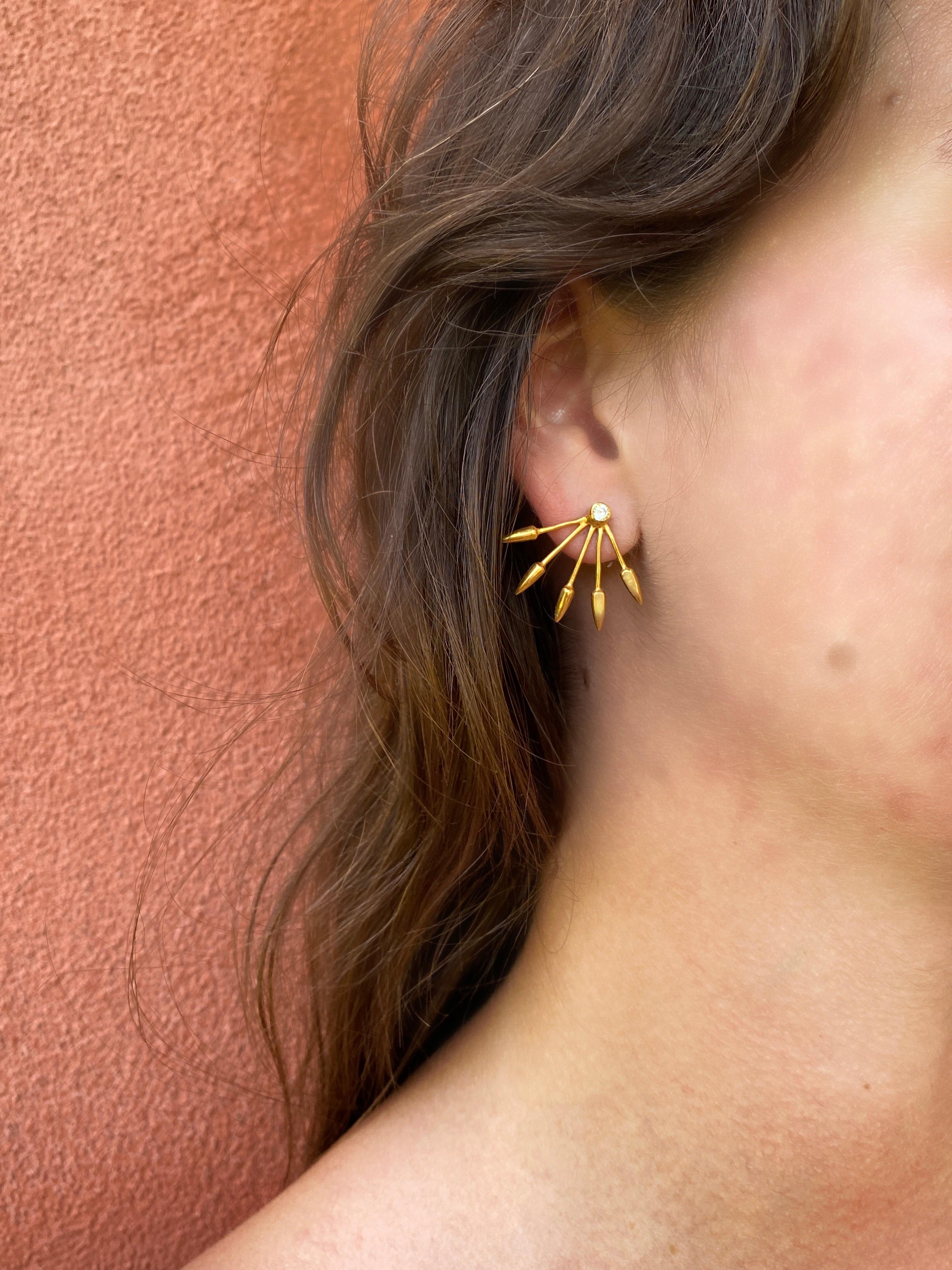 Women's or Men's Rossella Ugolini Sunburst Earrings 18K Yellow Gold and Zircon For Sale