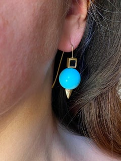 Rossella Ugolini Turquoise and Onyx 18 Karat Yellow Gold Earrings