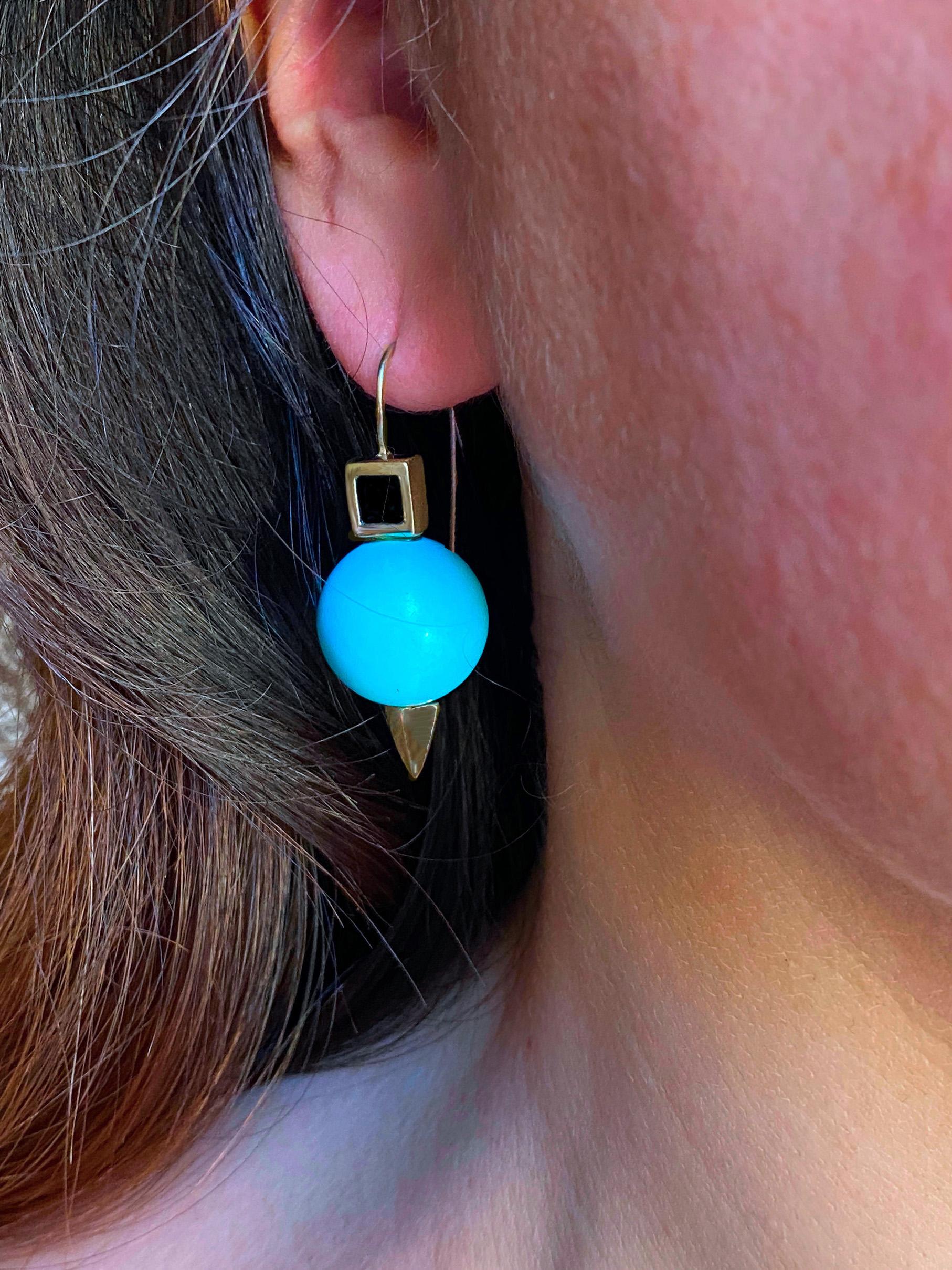 Women's or Men's Rossella Ugolini Turquoise and Onyx 18 Karat Yellow Gold Earrings For Sale