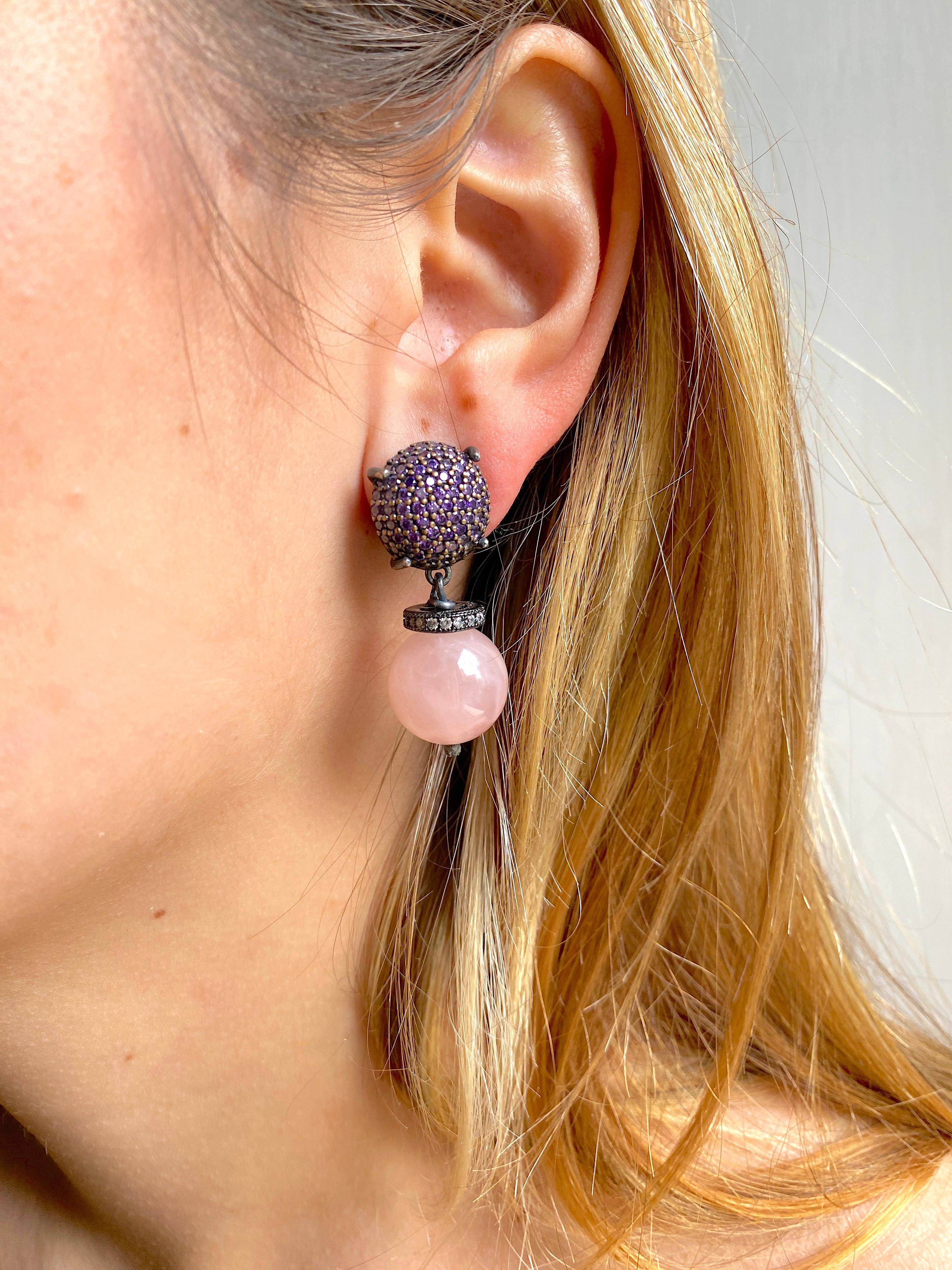 Bead Rossella Ugolini Unique Bohemian Handmade Rose Quartz Earrings
