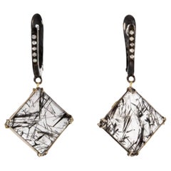 Rossella Ugolini, boucles d'oreilles uniques italiennes en or 18 carats, diamants et quartz tourmaline