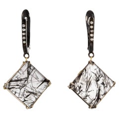 Rossella Ugolini Unique Earrings 18K Gold Diamonds Tourmalinated Quartz Italian