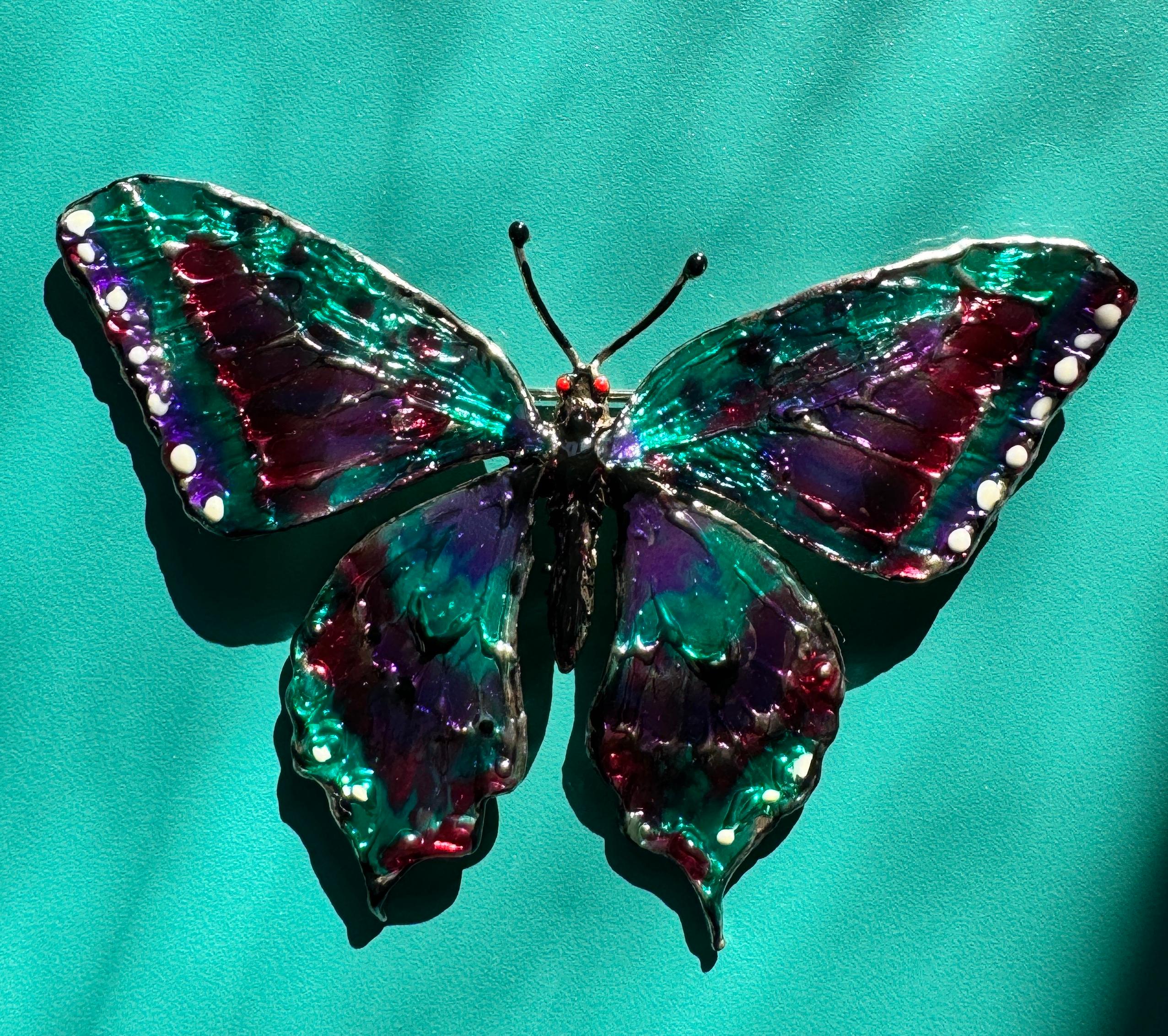 Rossella Ugolini Broche unique papillon en argent sterling émaillé peinte à la main en vente 1