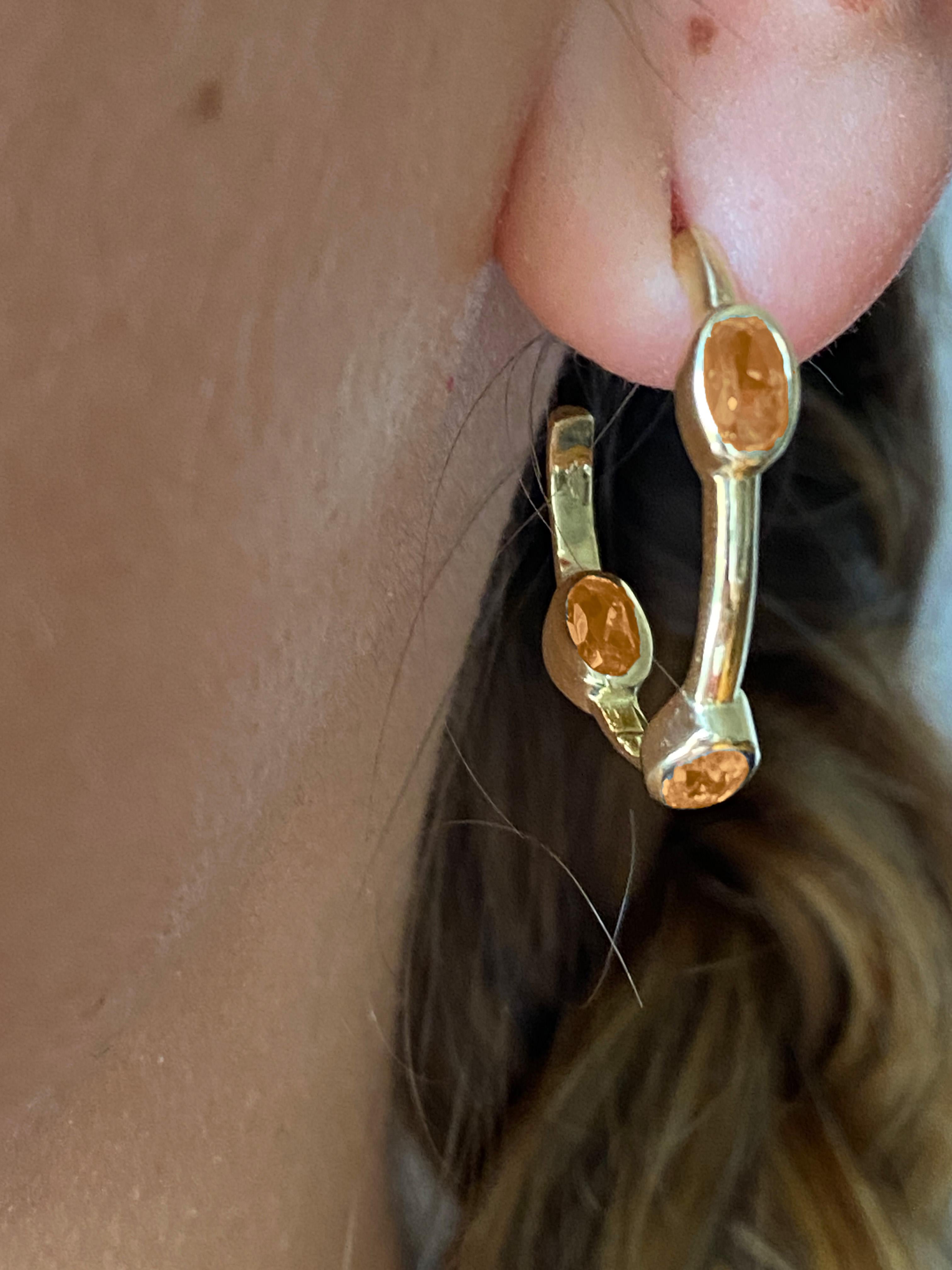 Rossella Ugolini Unisex Citrine Hoop Earrings 18K Yellow Gold Made In Italy For Sale 7