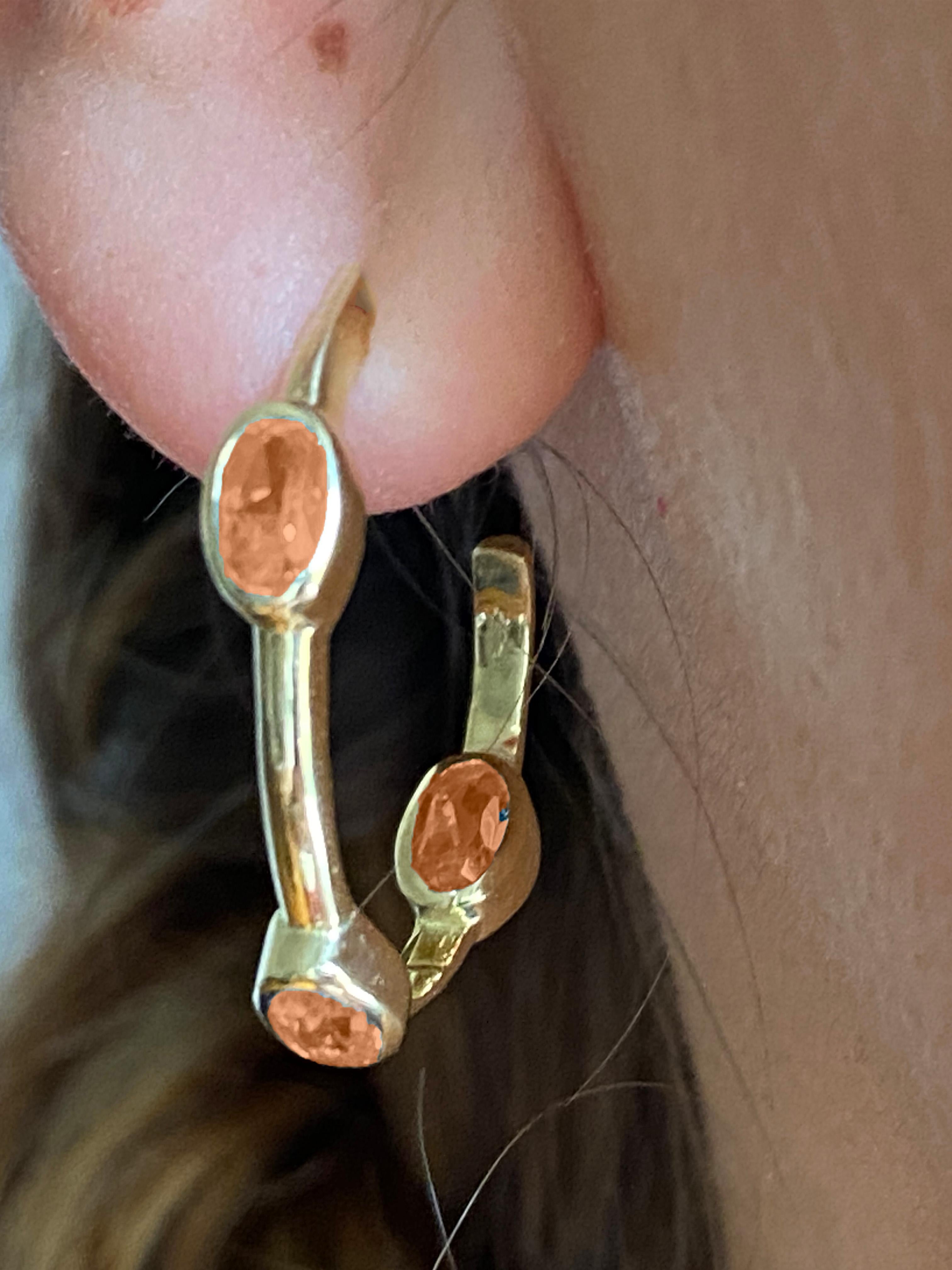 Rossella Ugolini Unisex Citrine Hoop Earrings 18K Yellow Gold Made In Italy For Sale 3