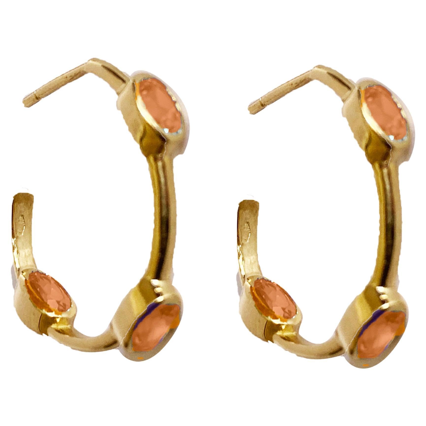 Rossella Ugolini Unisex Citrine Hoop Earrings 18K Yellow Gold Made In Italy For Sale