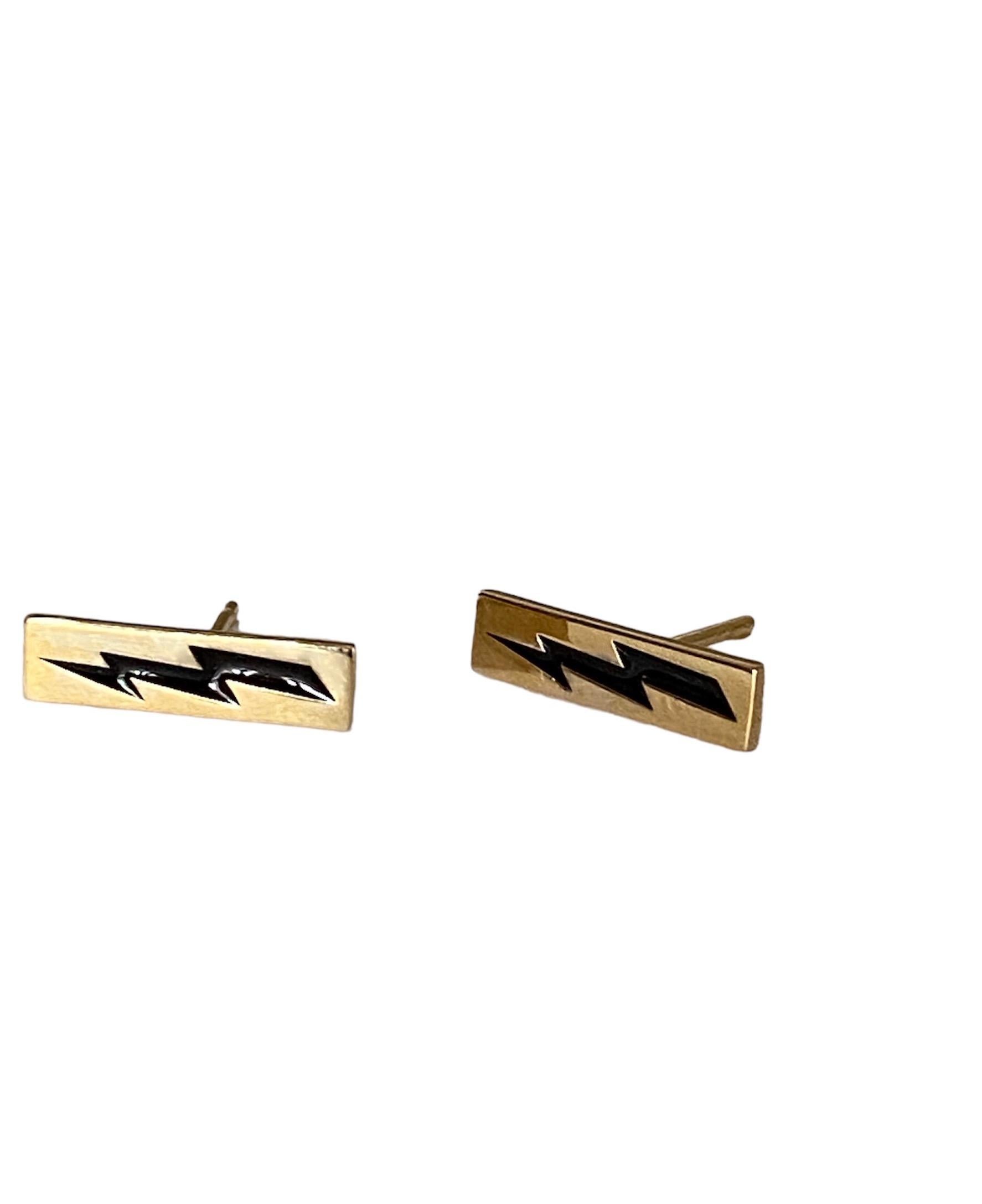 Rossella Ugolini Unisex Lightning Bolt Earrings Gold Black Enamel  For Sale 2