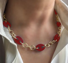 Rossella Ugolini Yellow Gold Adjustable Length Red Anchor Chain Necklace