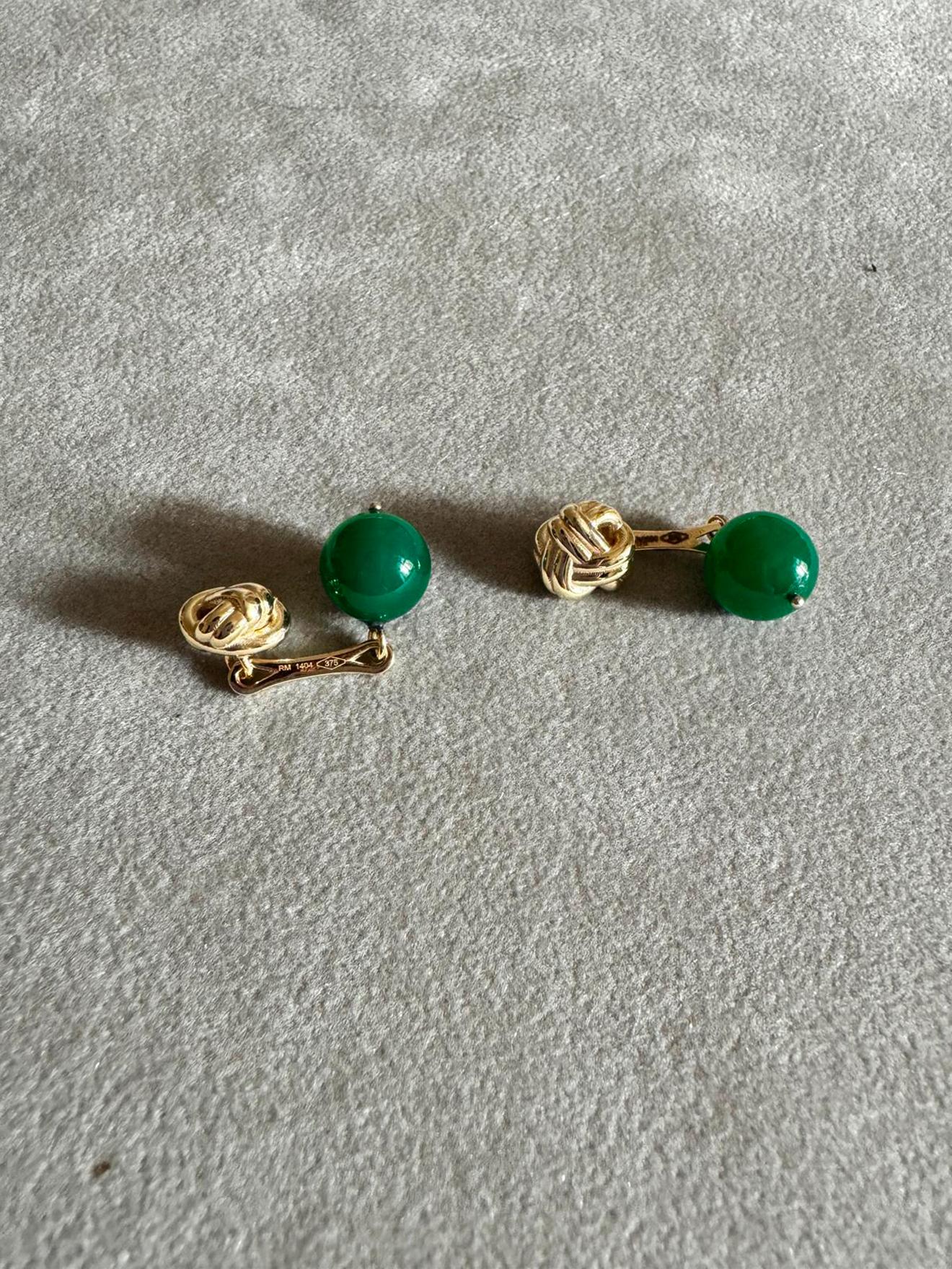 Rossella Ugolini Yellow Gold Green Agate Cufflinks For Sale 4