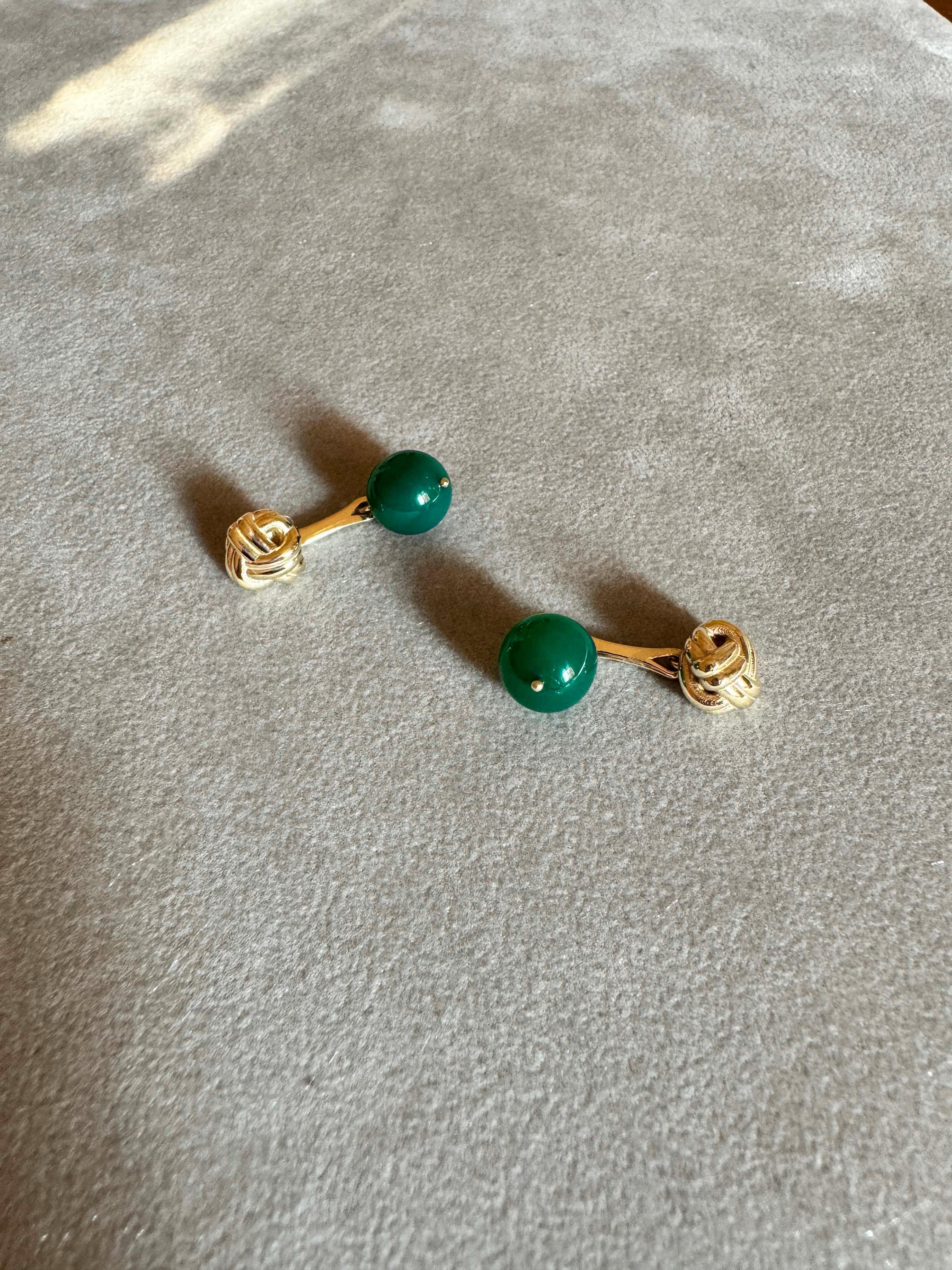 Modern Rossella Ugolini Yellow Gold Green Agate Cufflinks For Sale