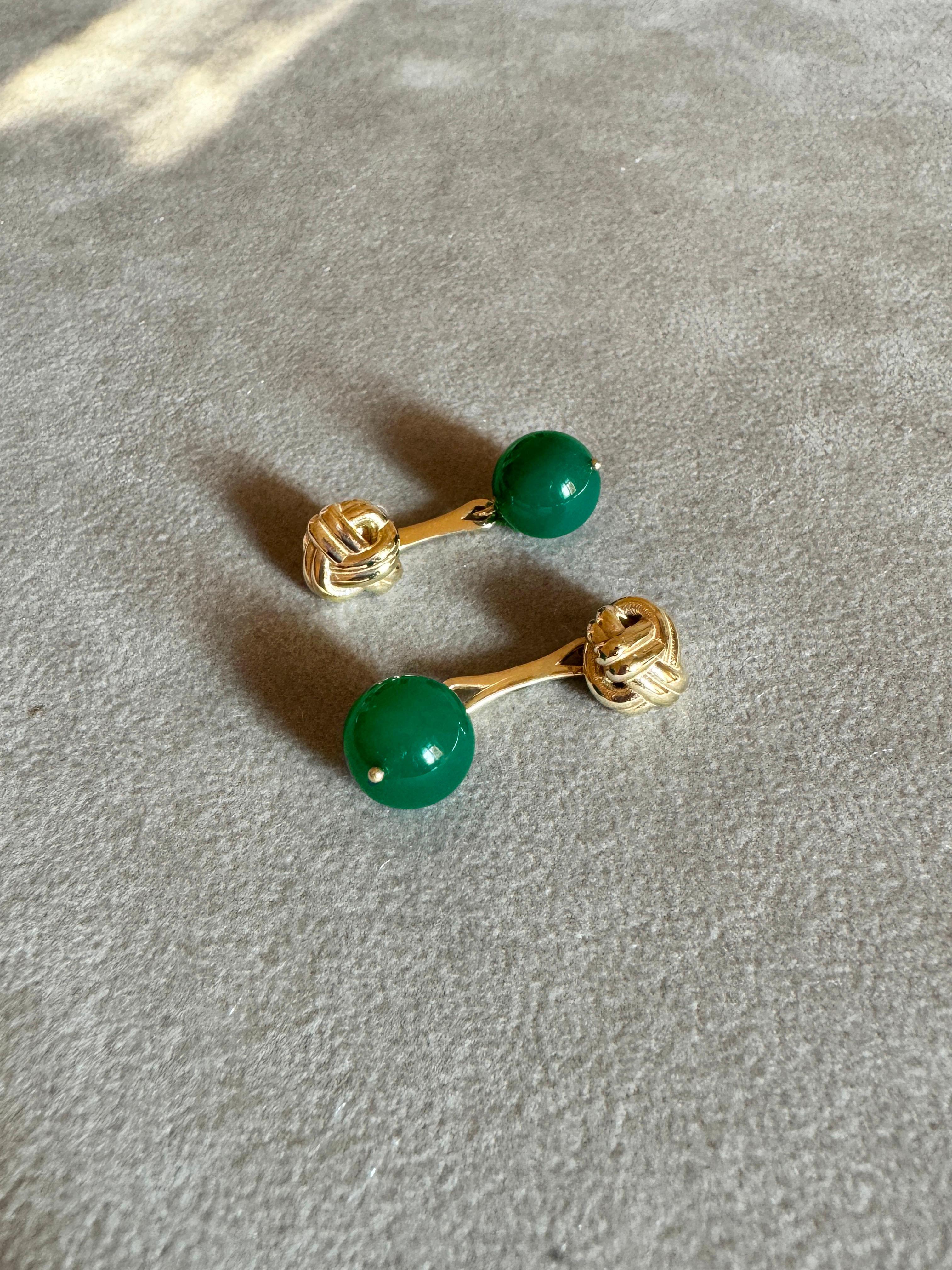 Ball Cut Rossella Ugolini Yellow Gold Green Agate Cufflinks For Sale