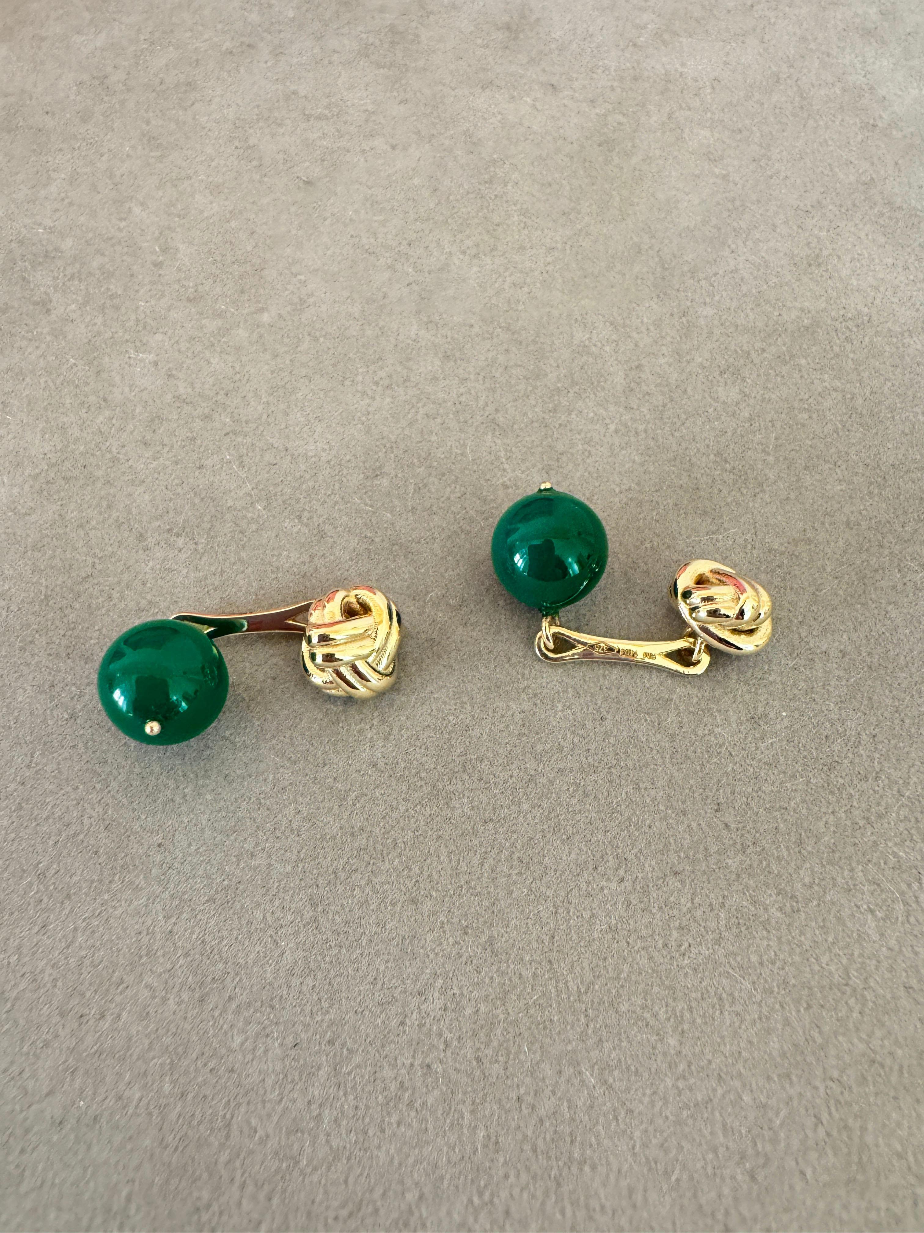 Rossella Ugolini Yellow Gold Green Agate Cufflinks In New Condition For Sale In Rome, IT