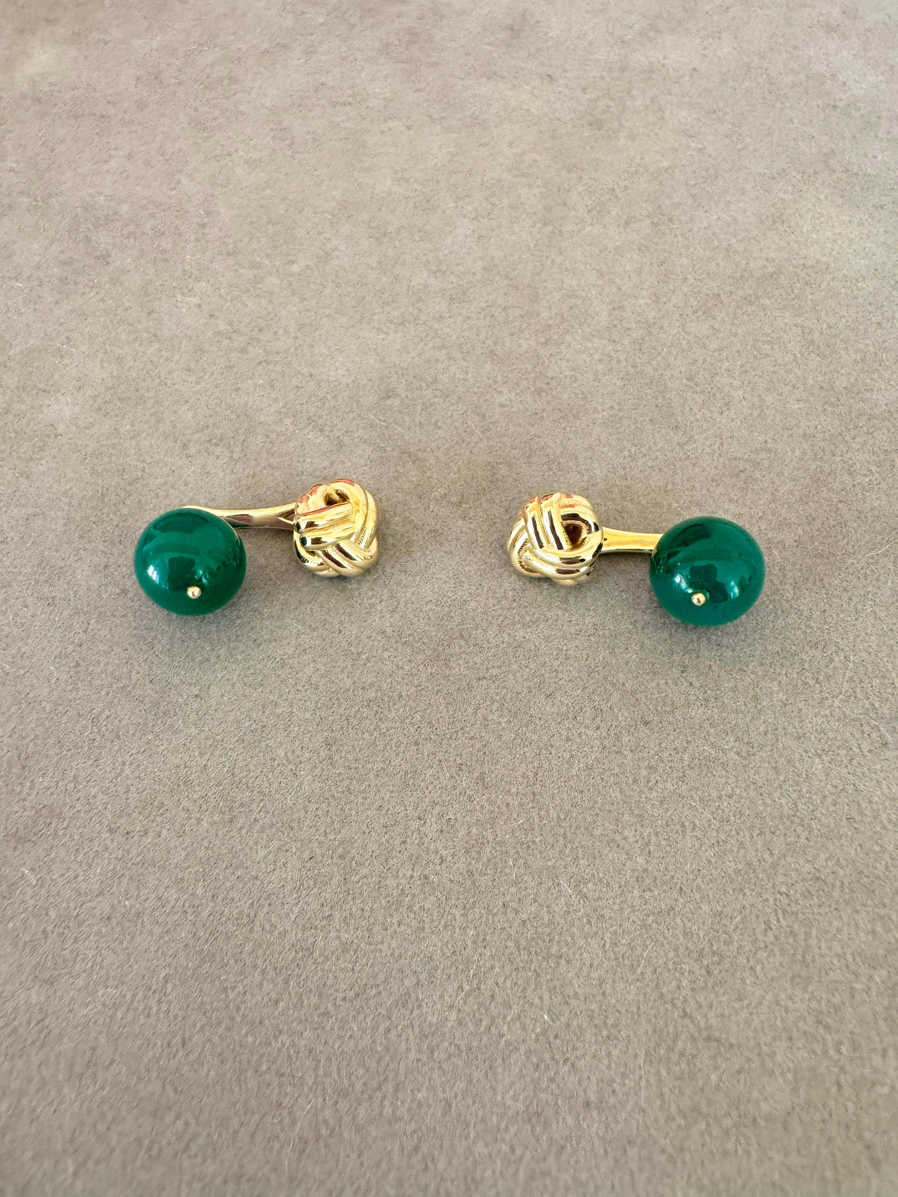 Rossella Ugolini Yellow Gold Green Agate Cufflinks For Sale 1