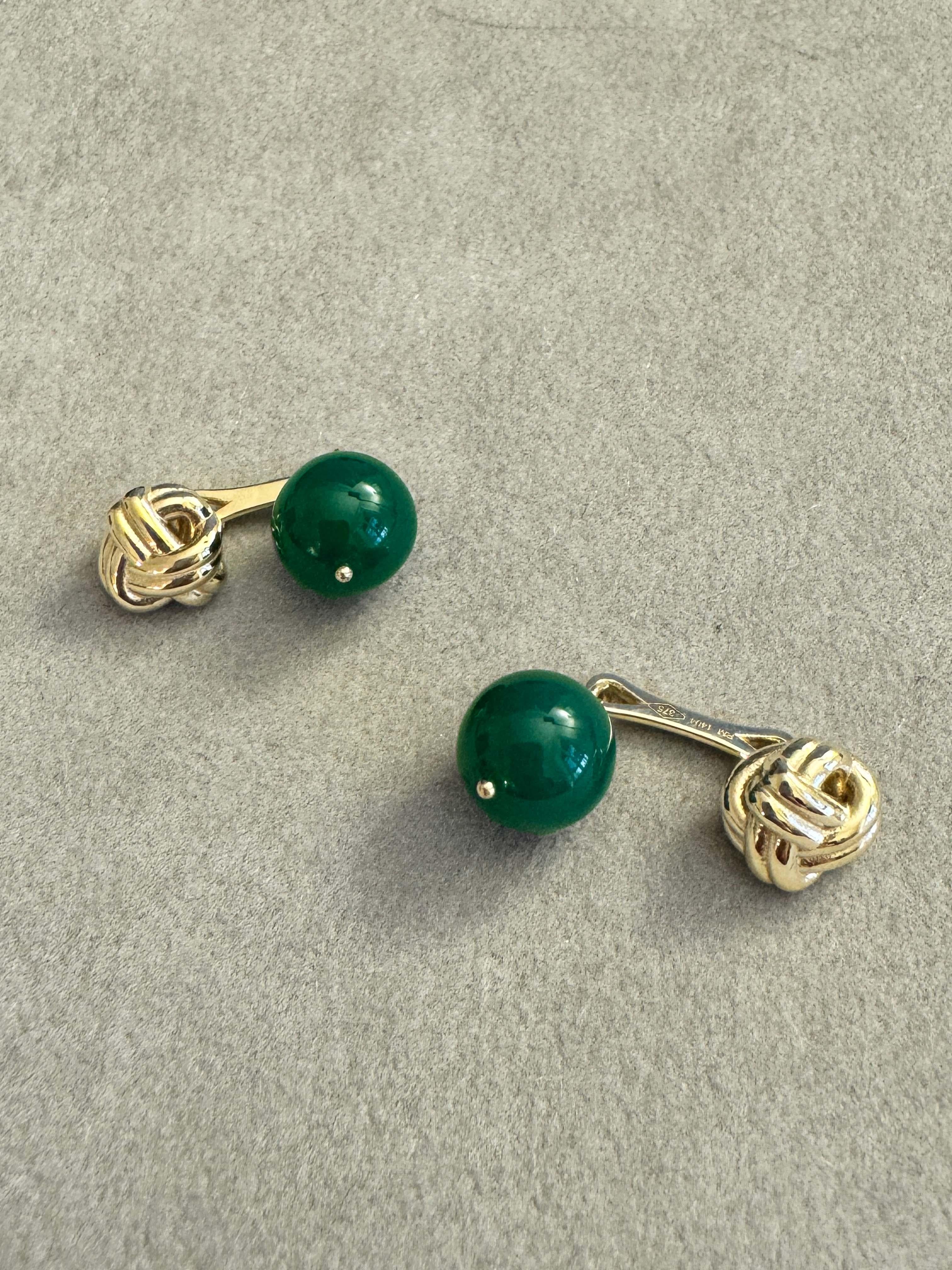 Rossella Ugolini Yellow Gold Green Agate Cufflinks For Sale 2