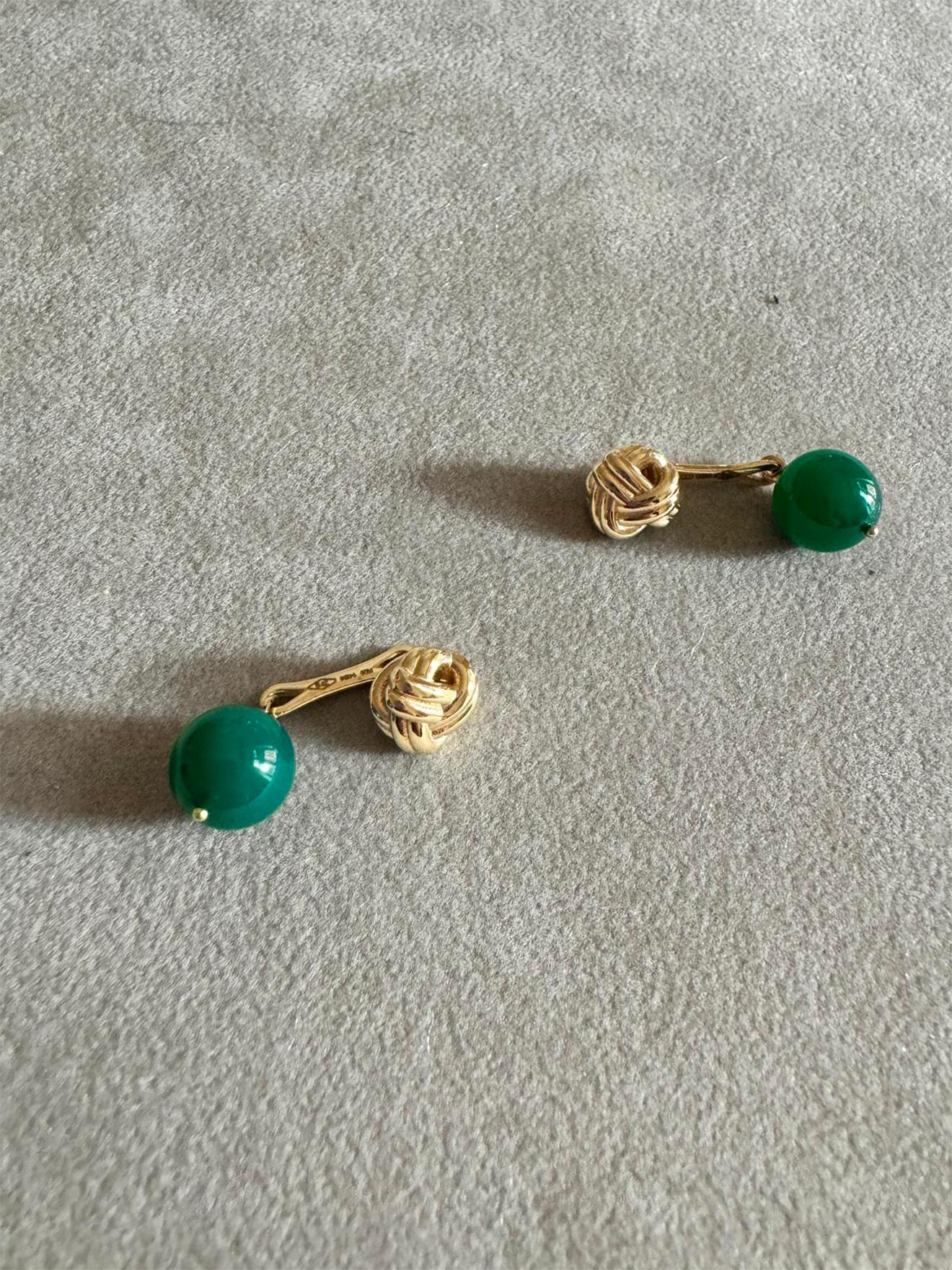 Rossella Ugolini Yellow Gold Green Agate Cufflinks For Sale 3