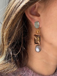 Rossella Ugolini Yellow Gold Green Amethyst Smoky Quartz Citrine Earrings