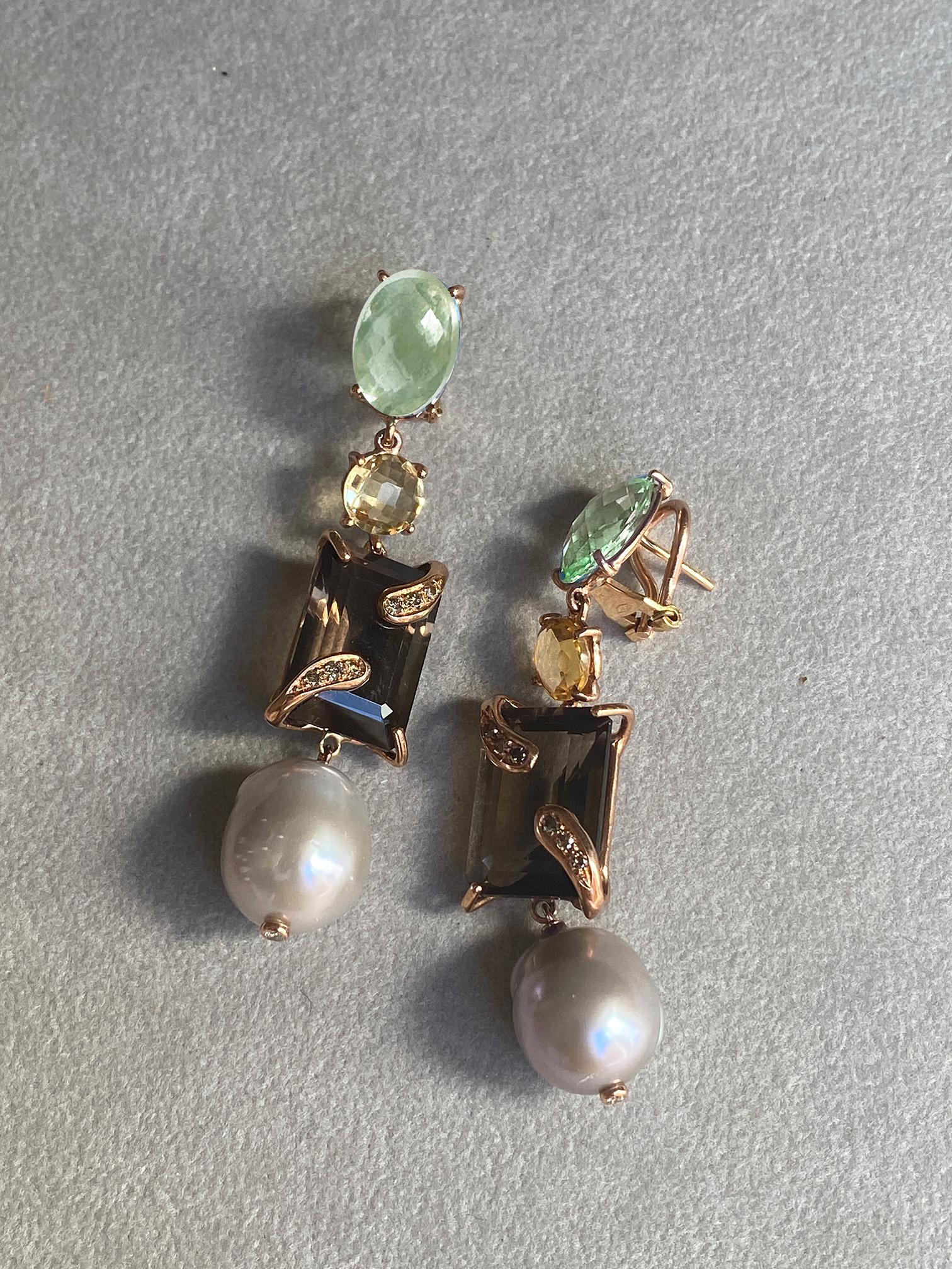 Rossella Ugolini Yellow Gold Green Amethyst Smoky Quartz Citrine Earrings For Sale 2