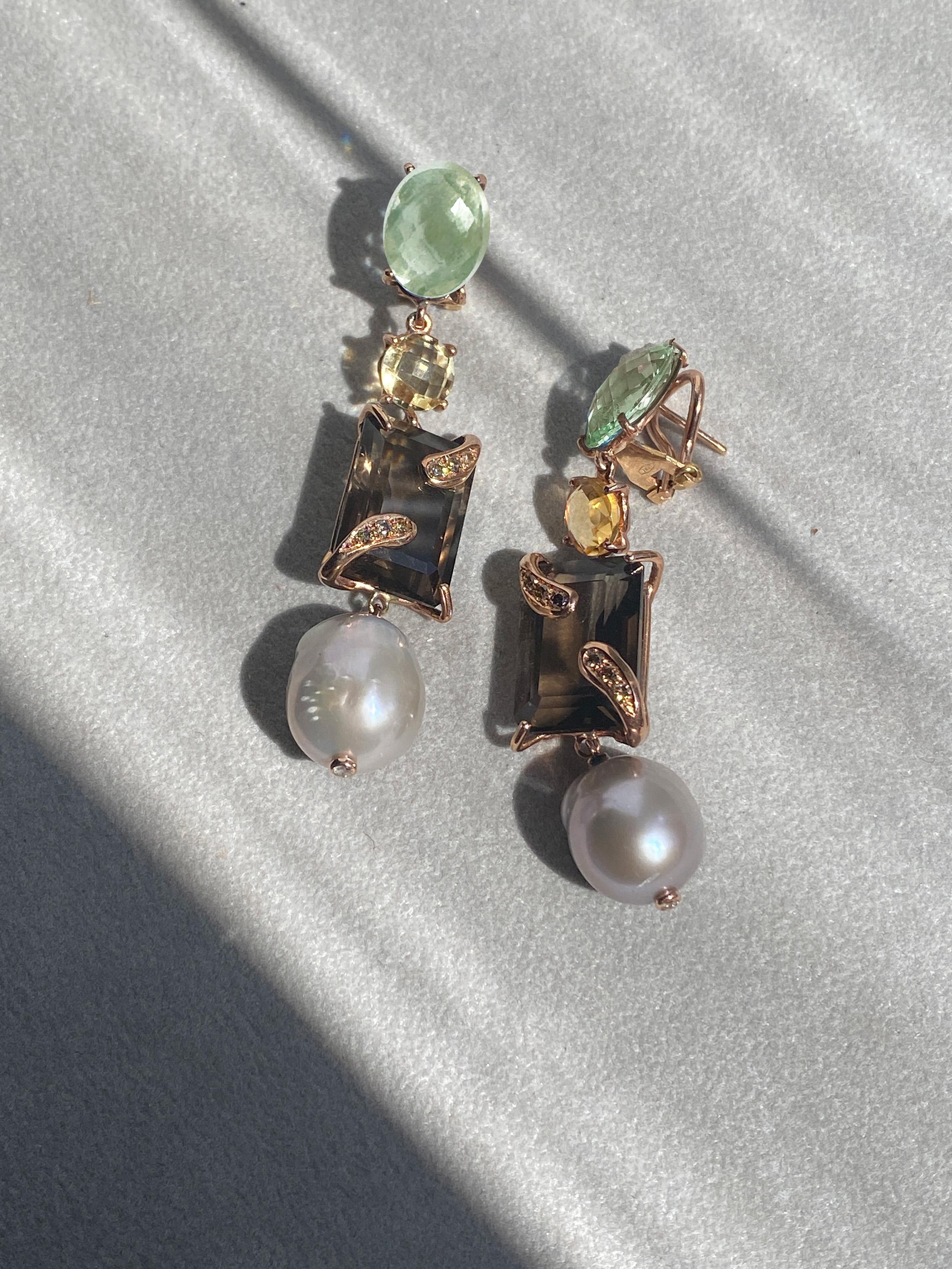 Rossella Ugolini Yellow Gold Green Amethyst Smoky Quartz Citrine Earrings For Sale 3