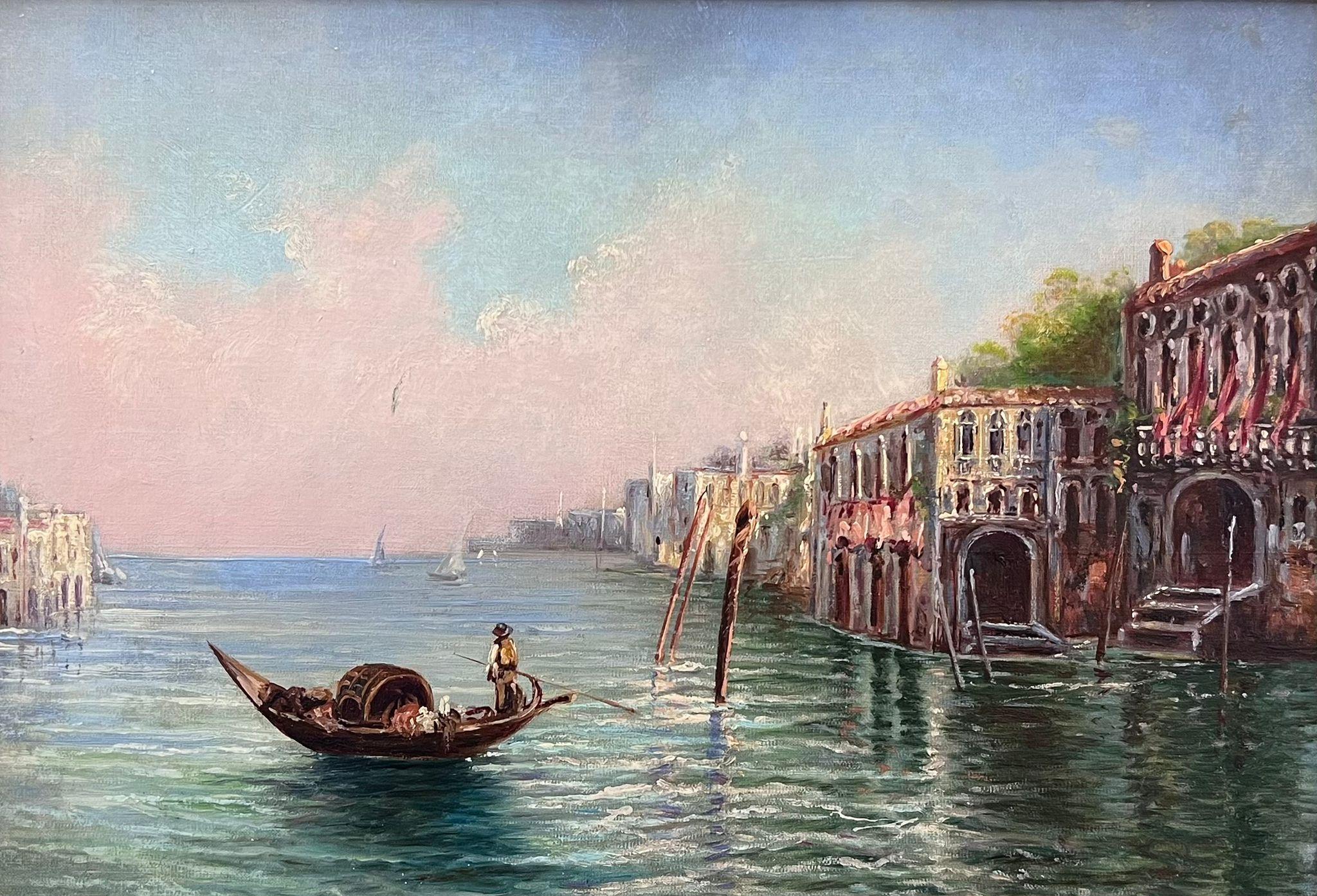 Luminoso e caldo dipinto a olio italiano firmato Gondoliere del canale veneziano Impressionista - Painting Impressionismo di Rosselli