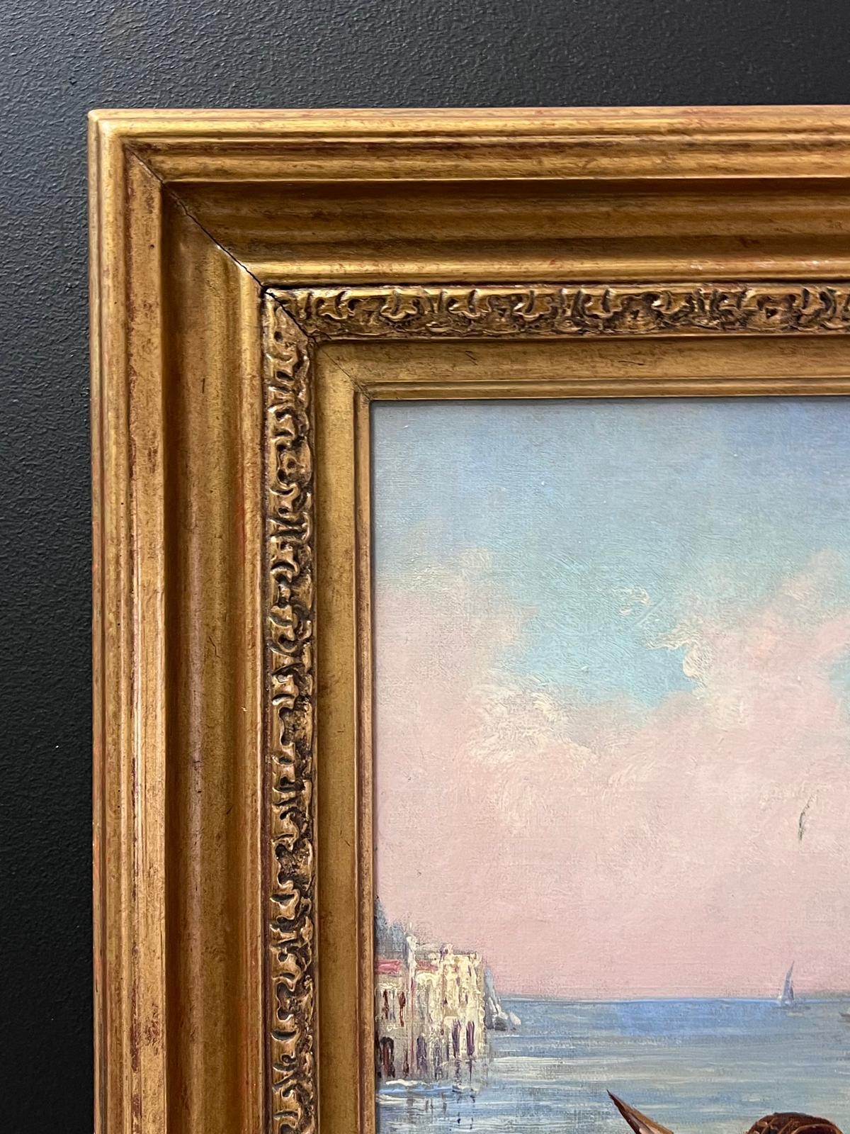 Luminoso e caldo dipinto a olio italiano firmato Gondoliere del canale veneziano Impressionista 4