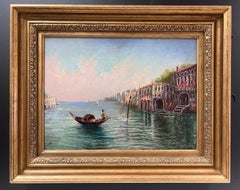 Luminoso e caldo dipinto a olio italiano firmato Gondoliere del canale veneziano Impressionista