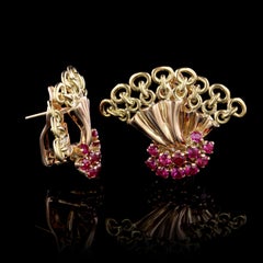 Rossello Retro Style 18 Karat Rose and Yellow Gold Synthetic Ruby Earrings