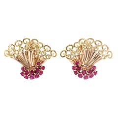 Rossello Retro Style 18 Karat Rose and Yellow Gold Synthetic Ruby Earrings