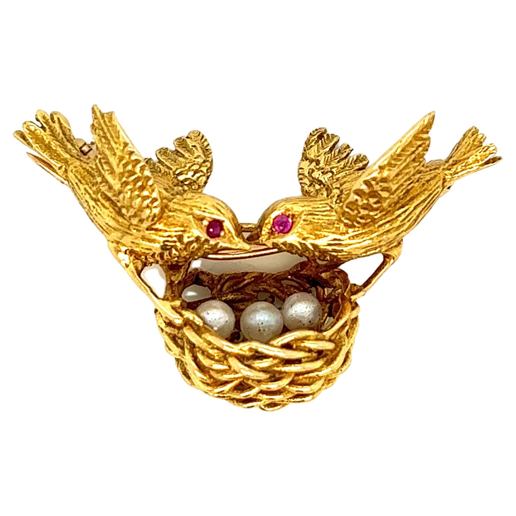 Rossi Birds Pearl Brooch  For Sale